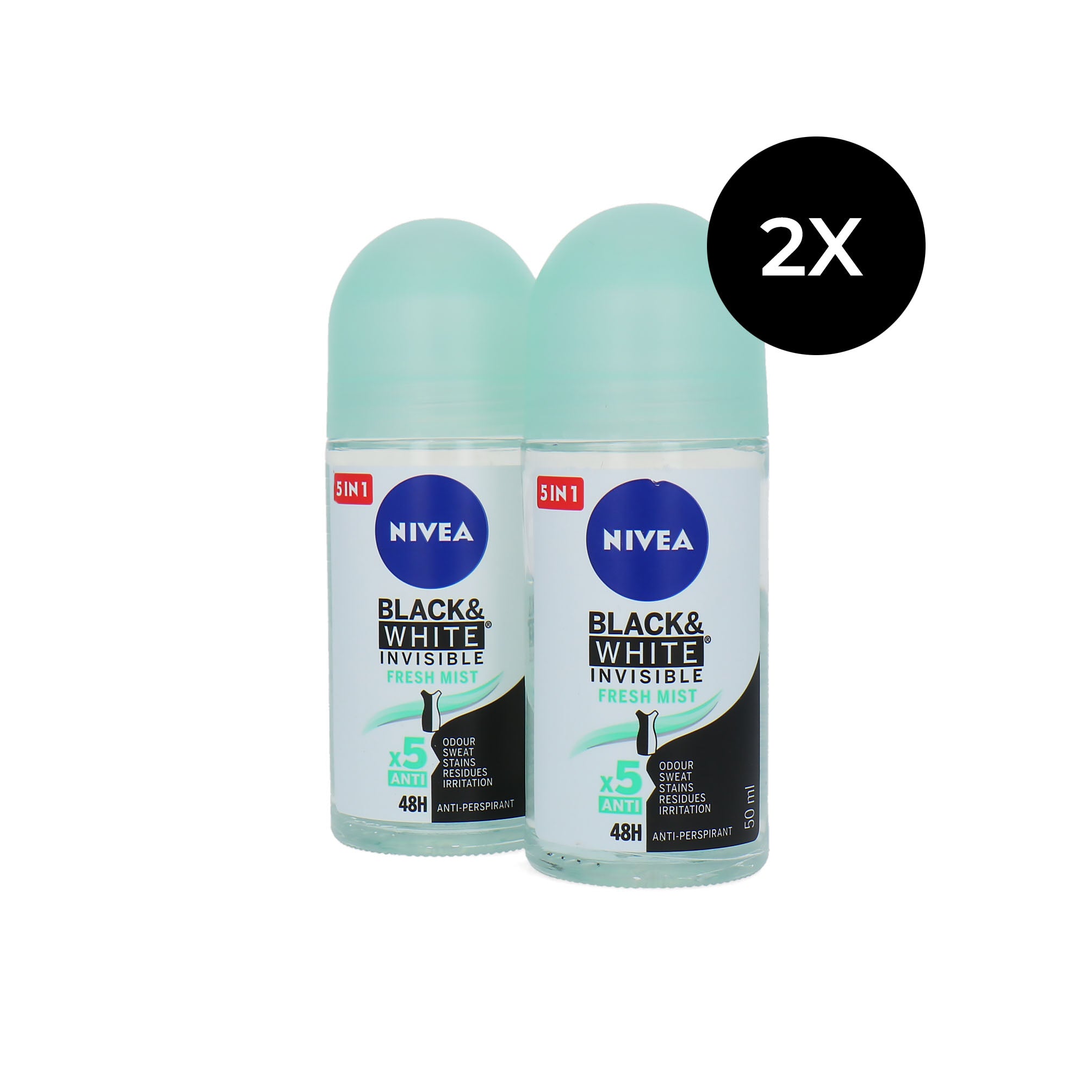Nivea Black & White Invisible Roll'on Deo Fresh Mist - 2 x 50 ml