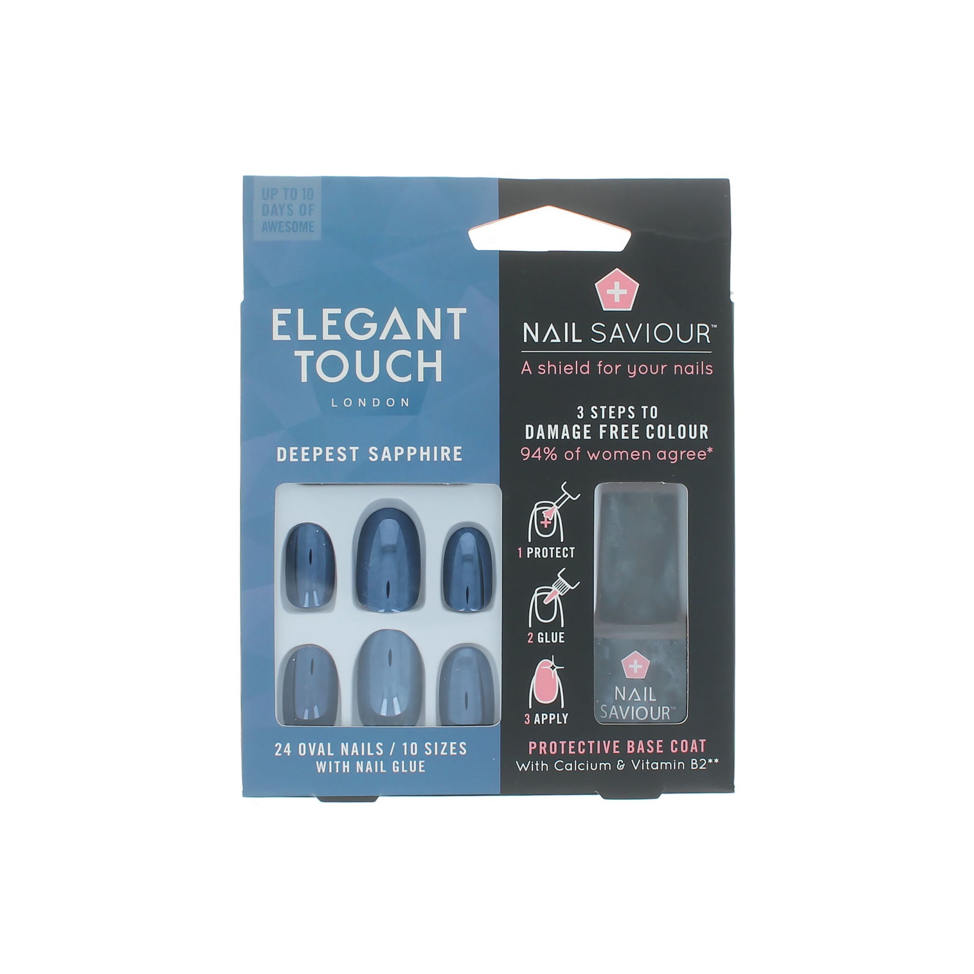 Elegant Touch False Nails + Nail Saviour Geschenkset - Deepest Sapphire