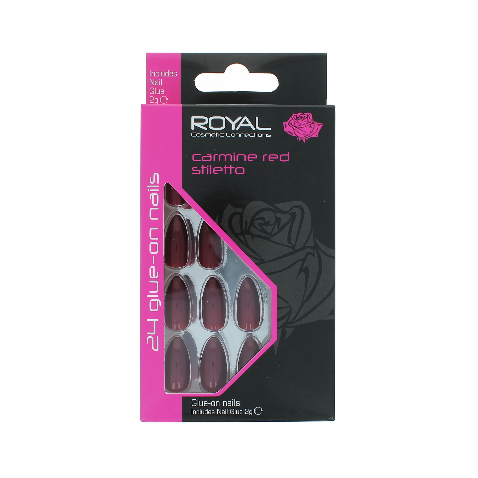 Royal 24 Stiletto Glue-On Nails - Carmine Red