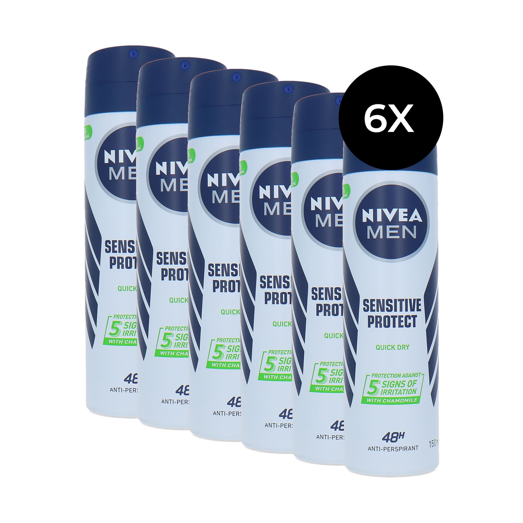 Nivea Men Sensitive Protect Quick Dry Deodorant Spray - 6 x 150 ml