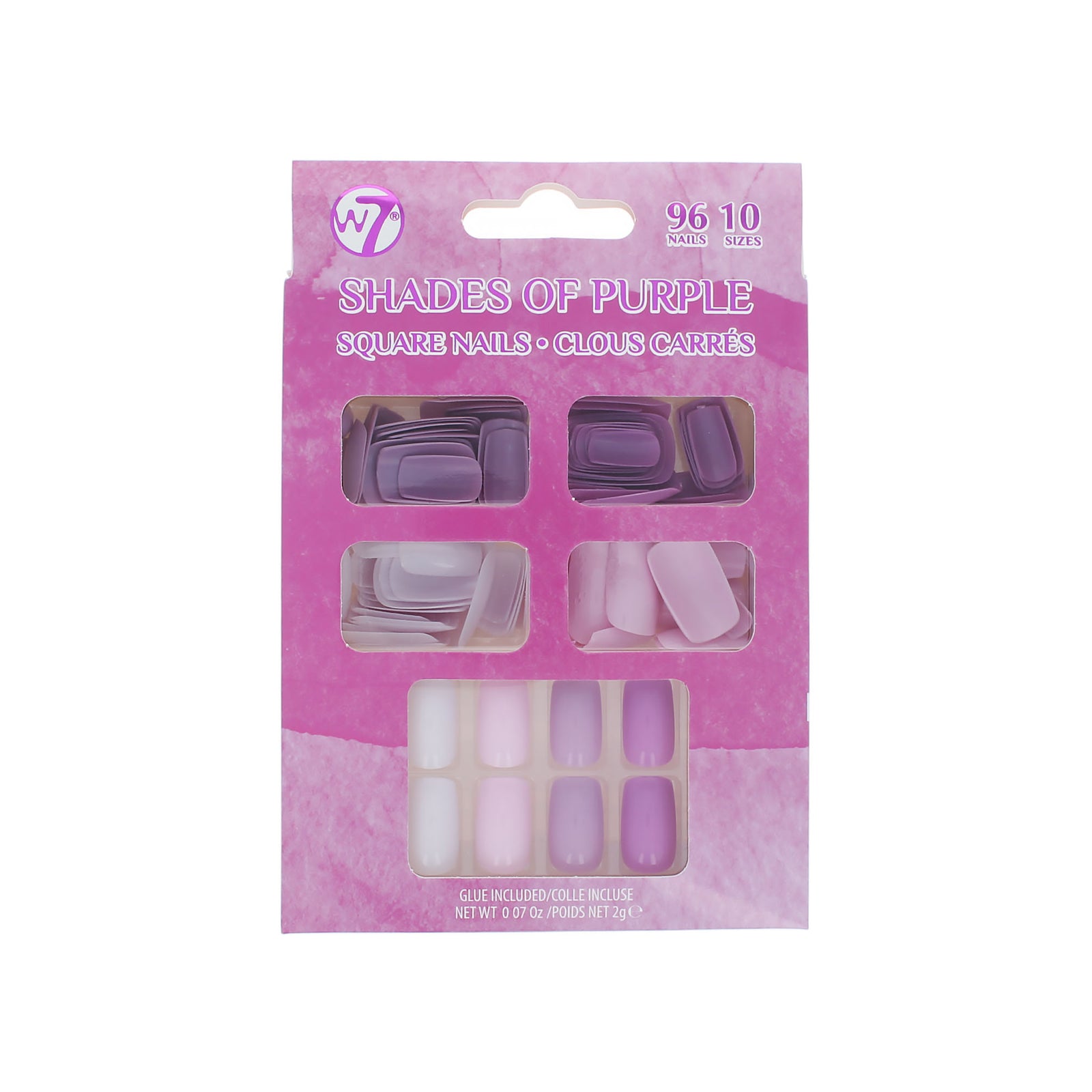 W7 96 Square Nails - Shades Of Purple