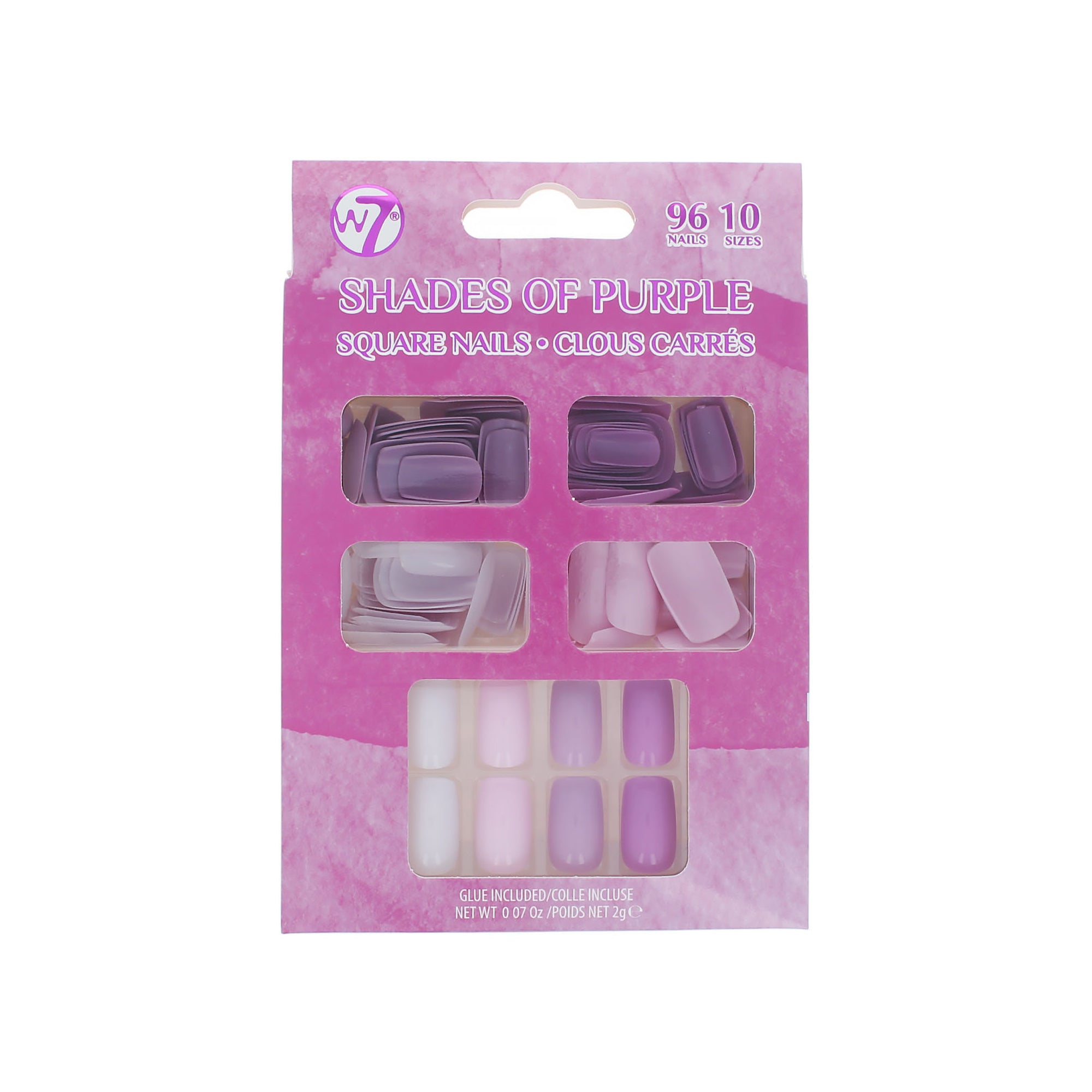 W7 96 Square Nails - Shades Of Purple