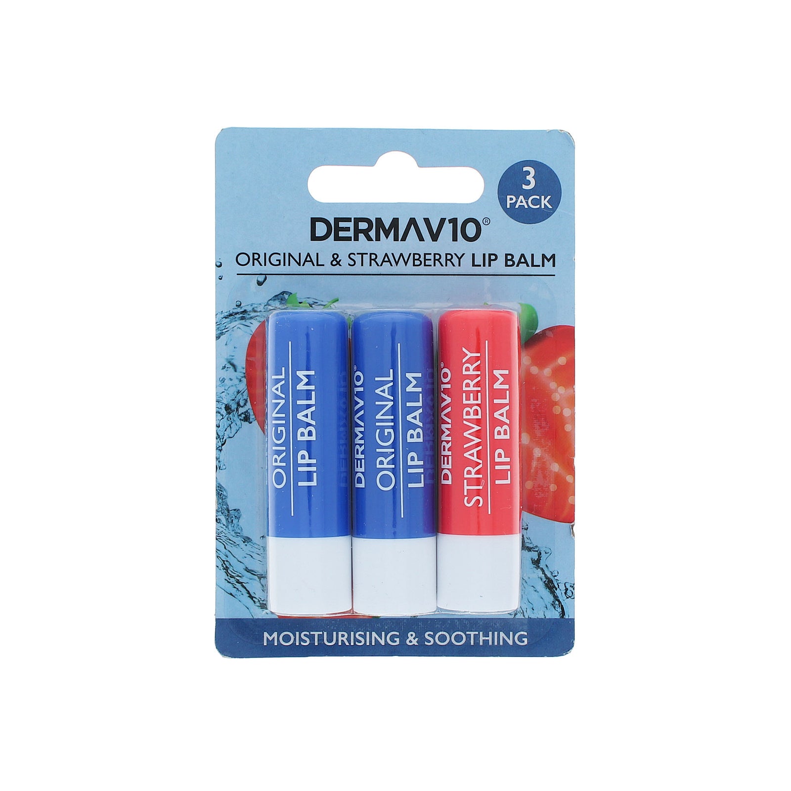 Derma V10 Original & Strawberry Lip Balm - 3 x 4 gr
