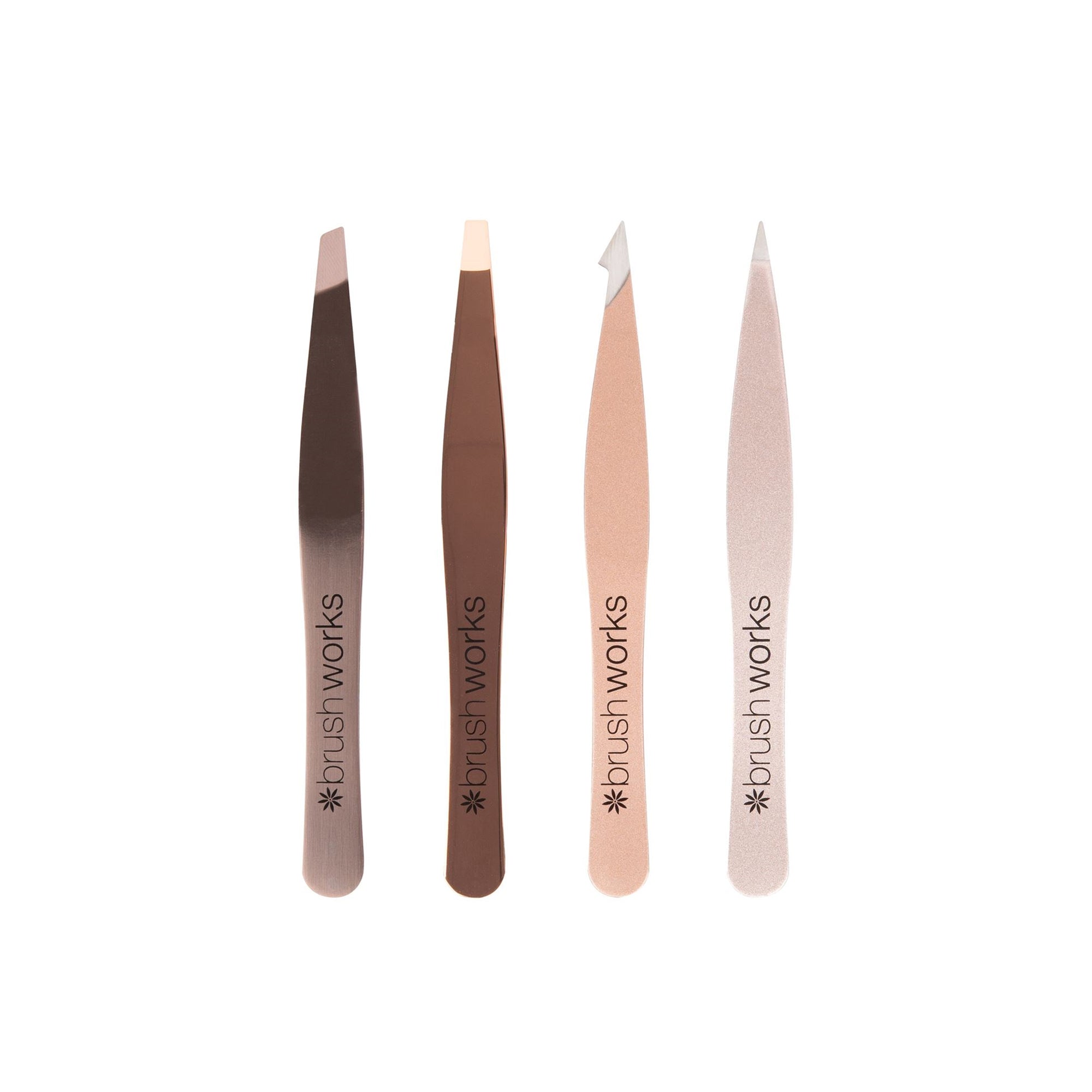 Brushworks HD 4 Piece Combination Tweezers Set - Bronze