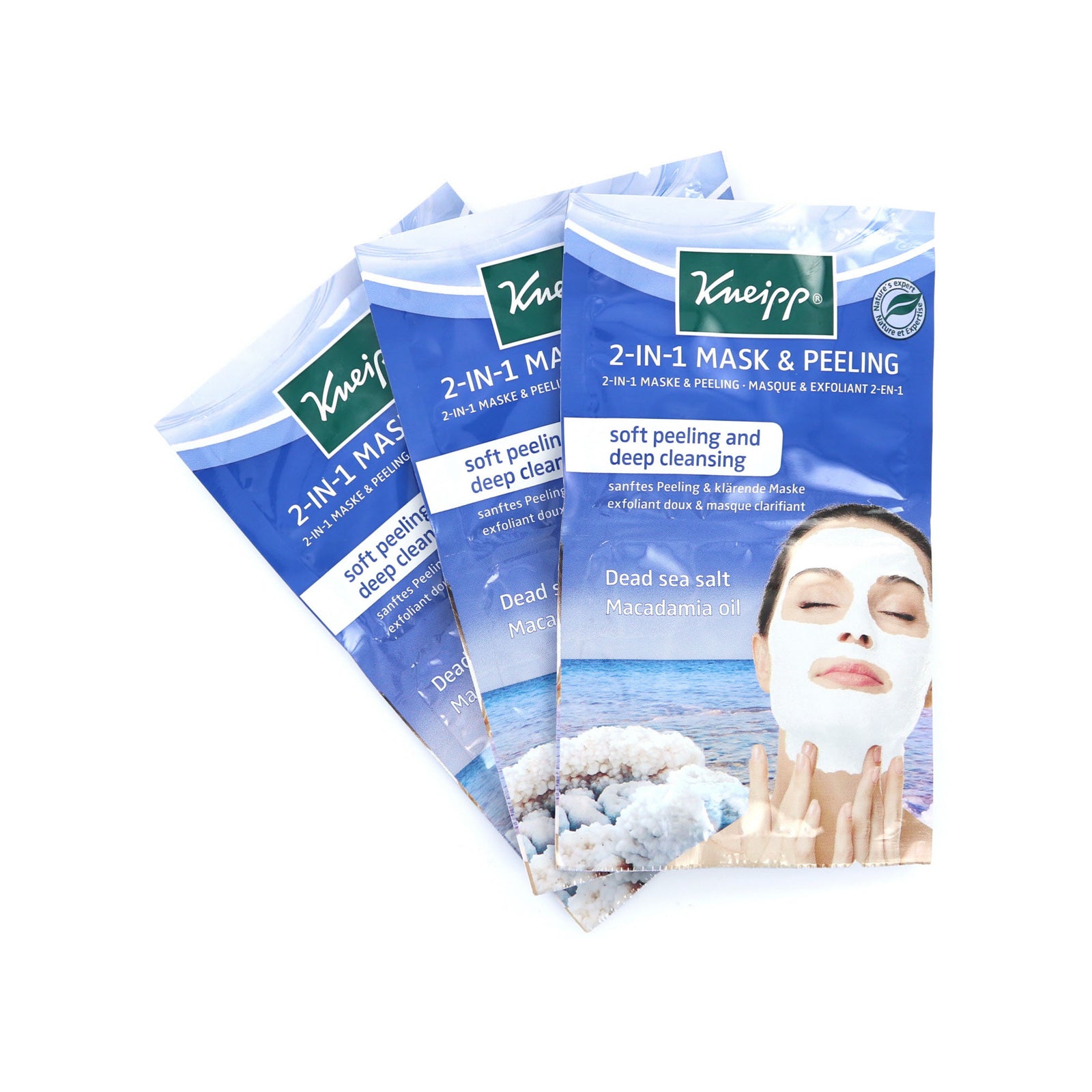 Kneipp 2-in-1 Mask & Peeling - Dead Sea Salt Macadamia Oil (3 sets van 2 maskers)