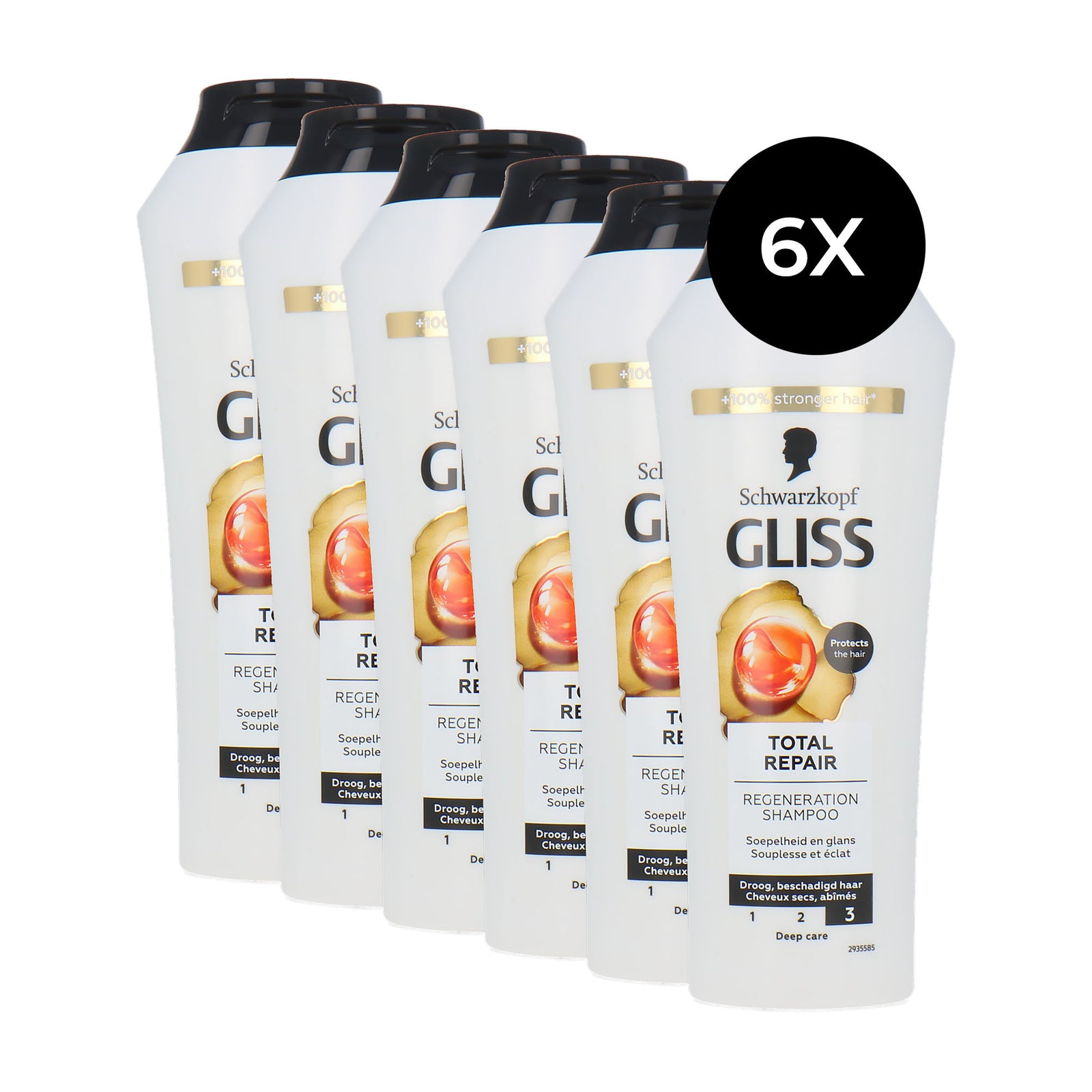 Schwarzkopf Gliss Total Repair Regeneration Shampoo - 6 x 250 ml