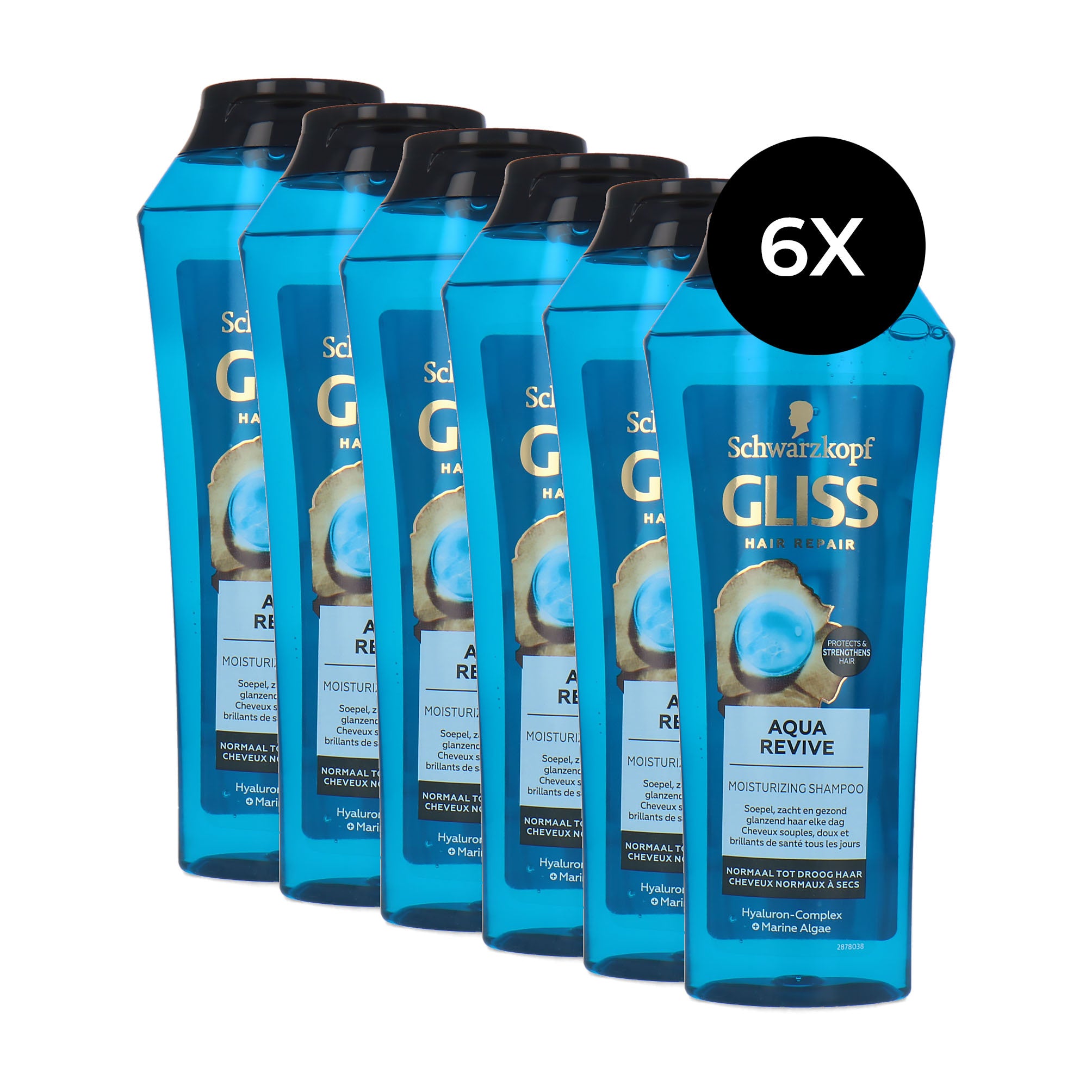 Schwarzkopf Gliss Aqua Revive Moisturizing Shampoo - 6 x 250 ml