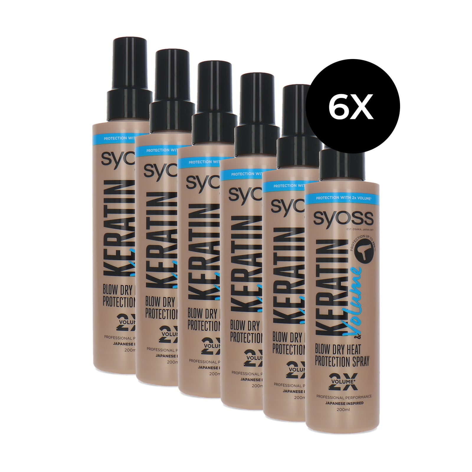 Syoss Keratin Volume Blow Dry Heat Protection Spray - 6 x 200 ml
