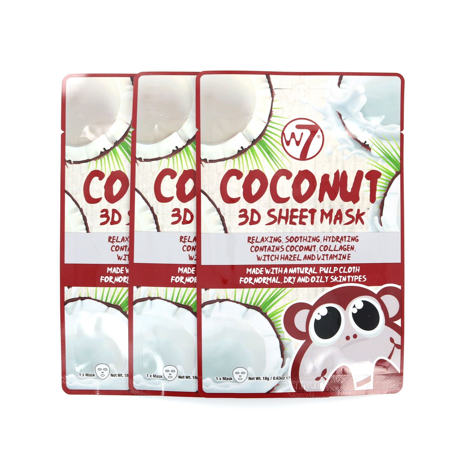 W7 3D Sheet Masker - Coconut (3 Stuks)