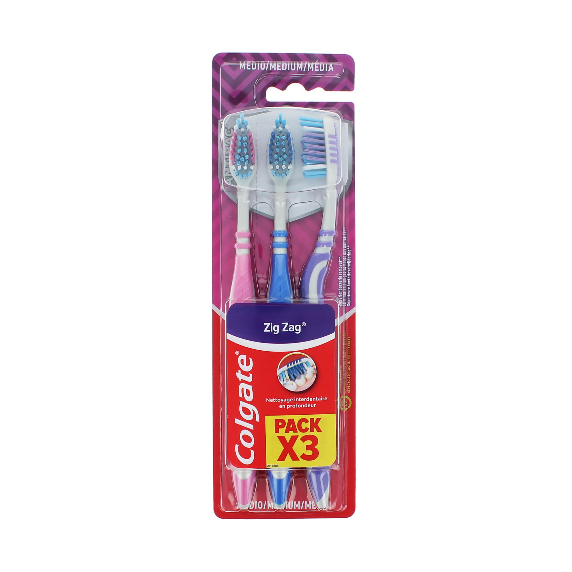 Colgate Zig Zag Pink-Blau-Violett Medium Zahnbürste - 3er-Pack