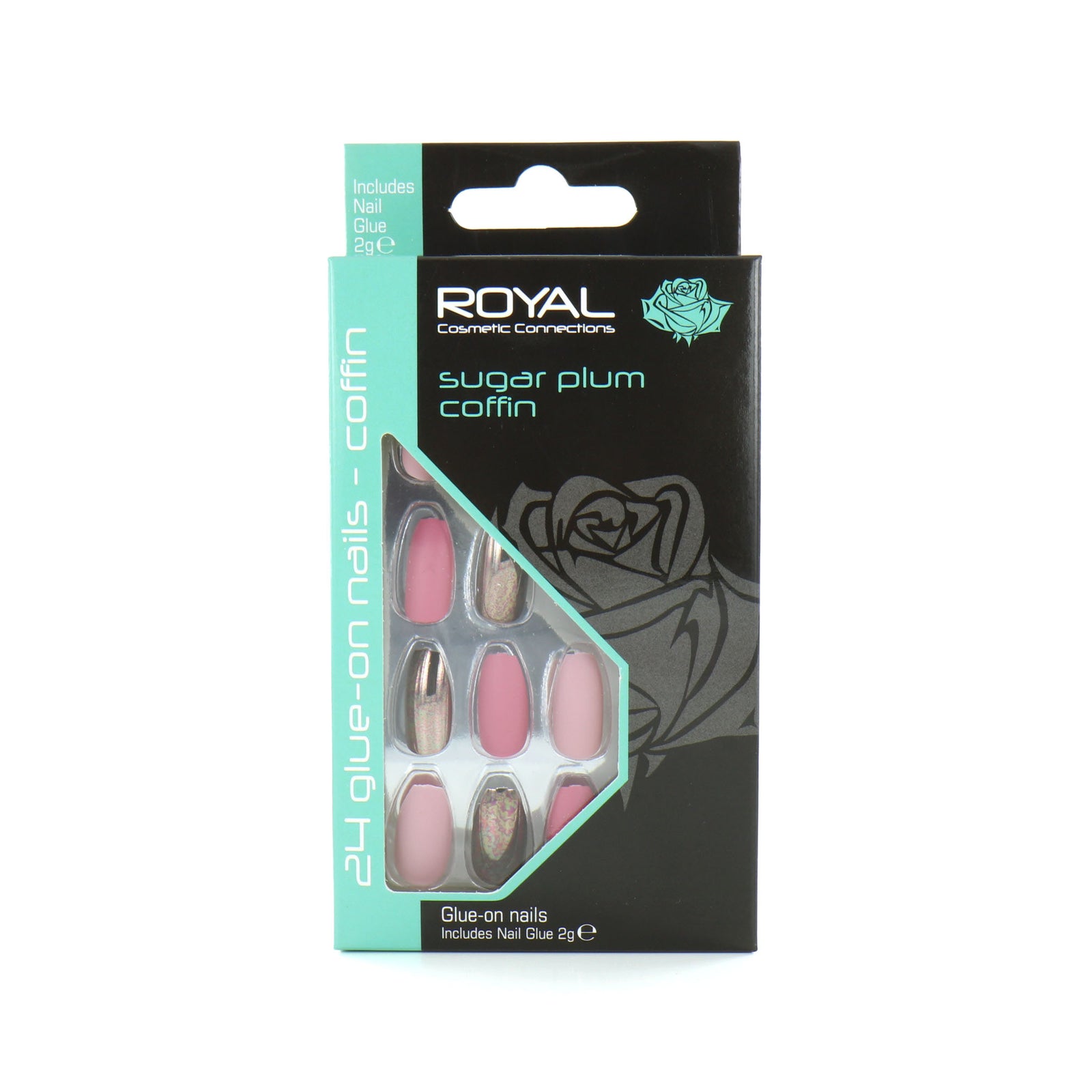 Royal 24 Coffin Glue-On Nail Tips - Sugar Plum (met nagellijm)