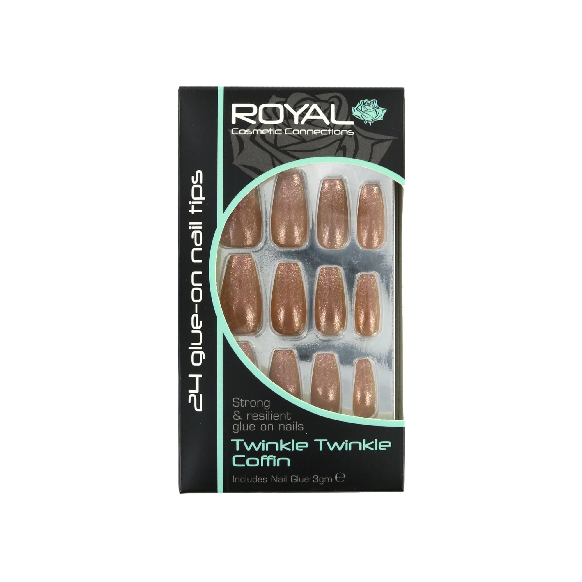 Royal 24 Coffin Glue-On Nail Tips - Twinkle Twinkle (met nagellijm)