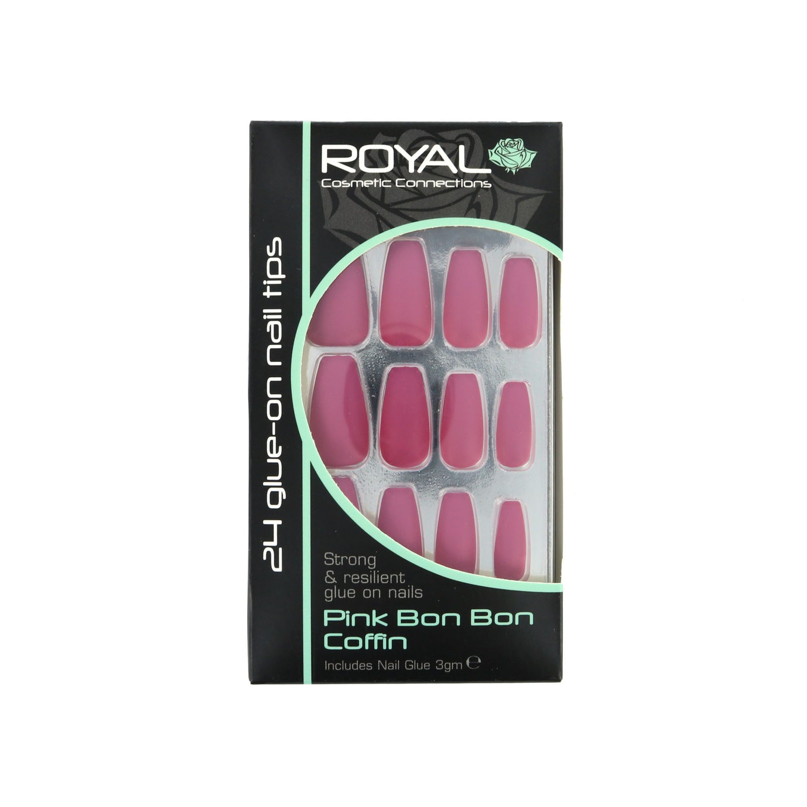 Royal 24 Coffin Glue-On Nail Tips - Pink Bon Bon (met nagellijm)