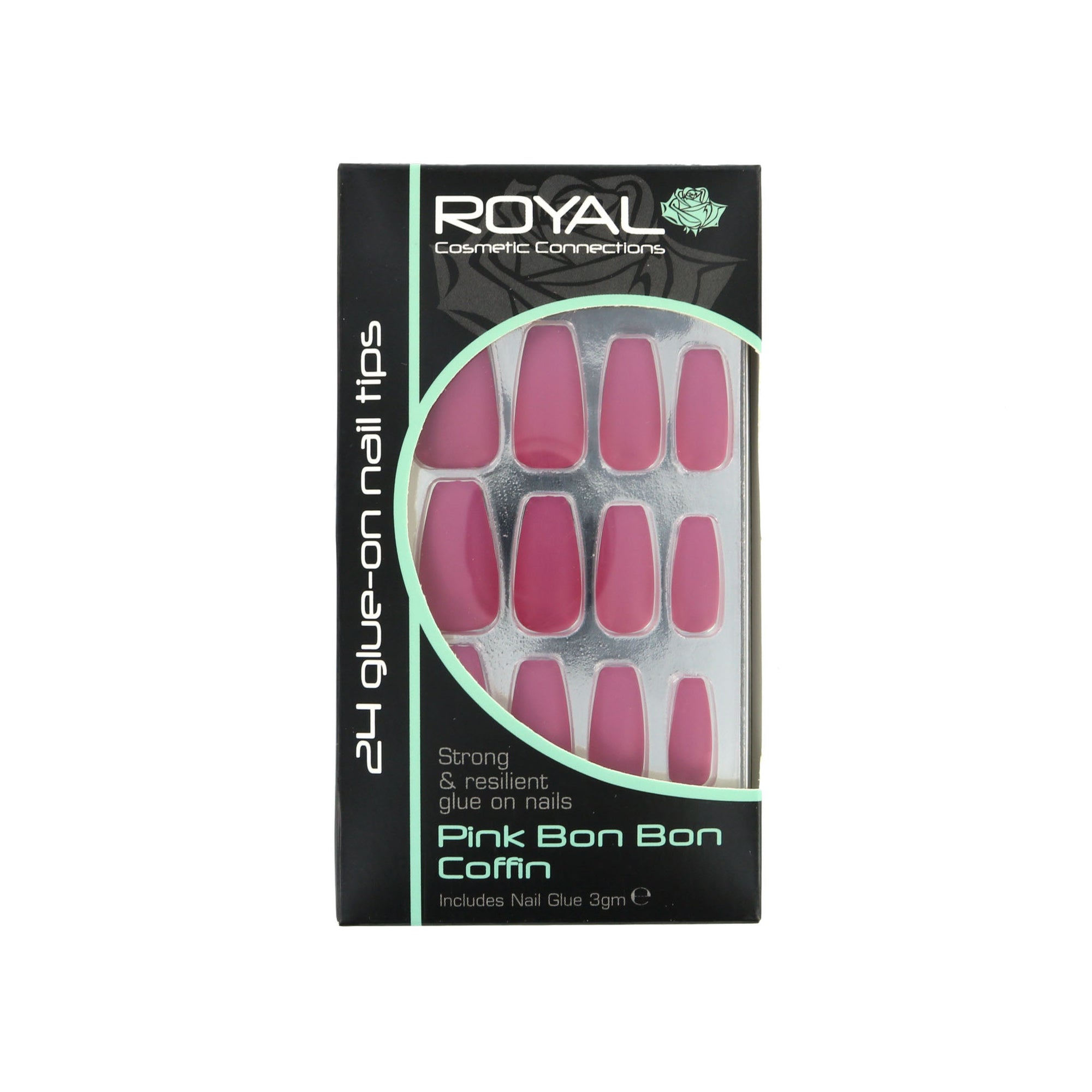 Royal 24 Coffin Glue-On Nail Tips - Pink Bon Bon (met nagellijm)