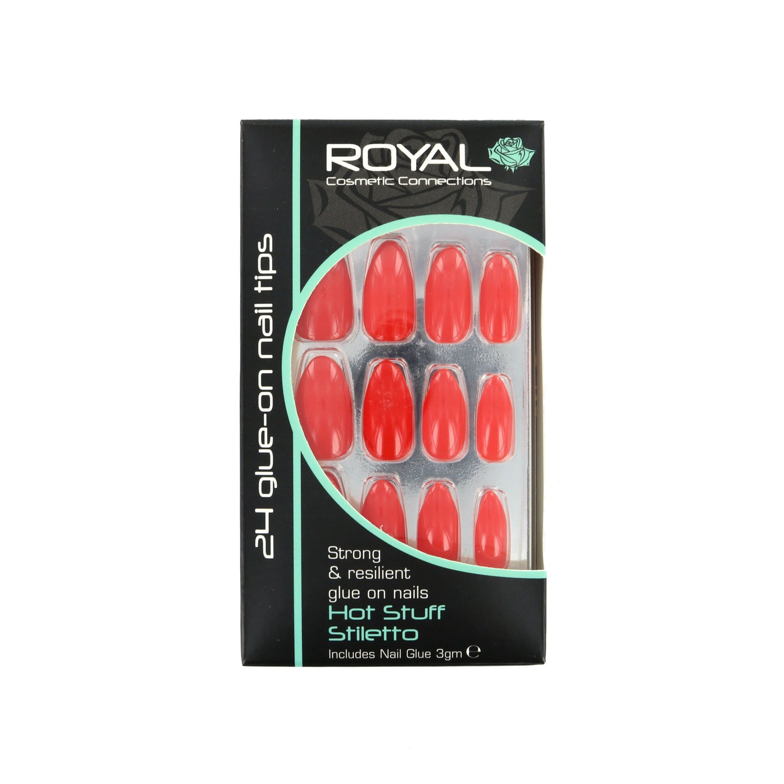 Royal 24 Stiletto Glue-On Nail Tips - Hot Stuff (met nagellijm)