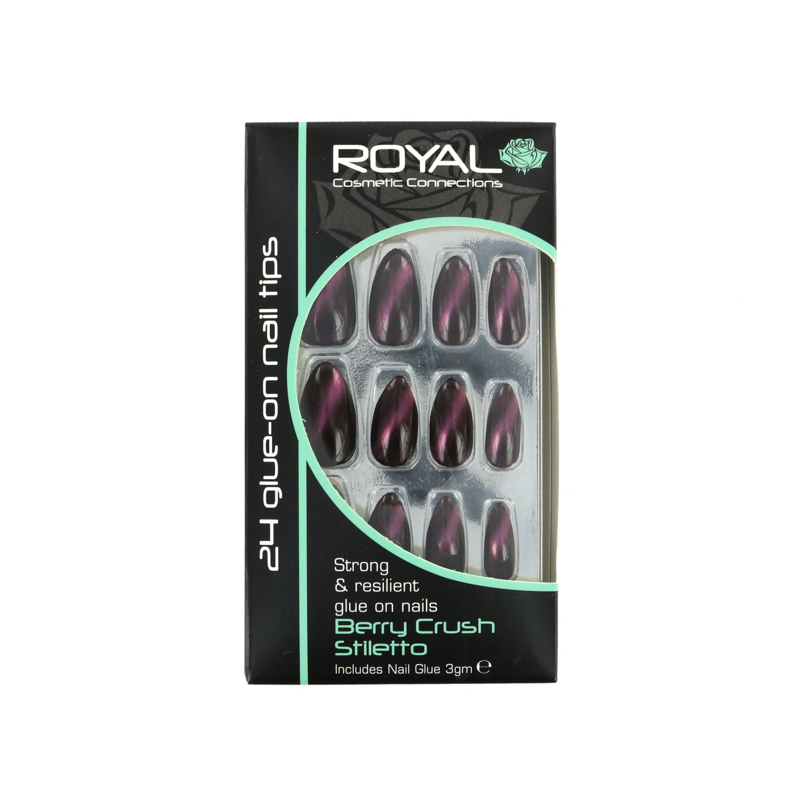 Royal 24 Stiletto Glue-On Nail Tips - Berry Crush (met nagellijm)