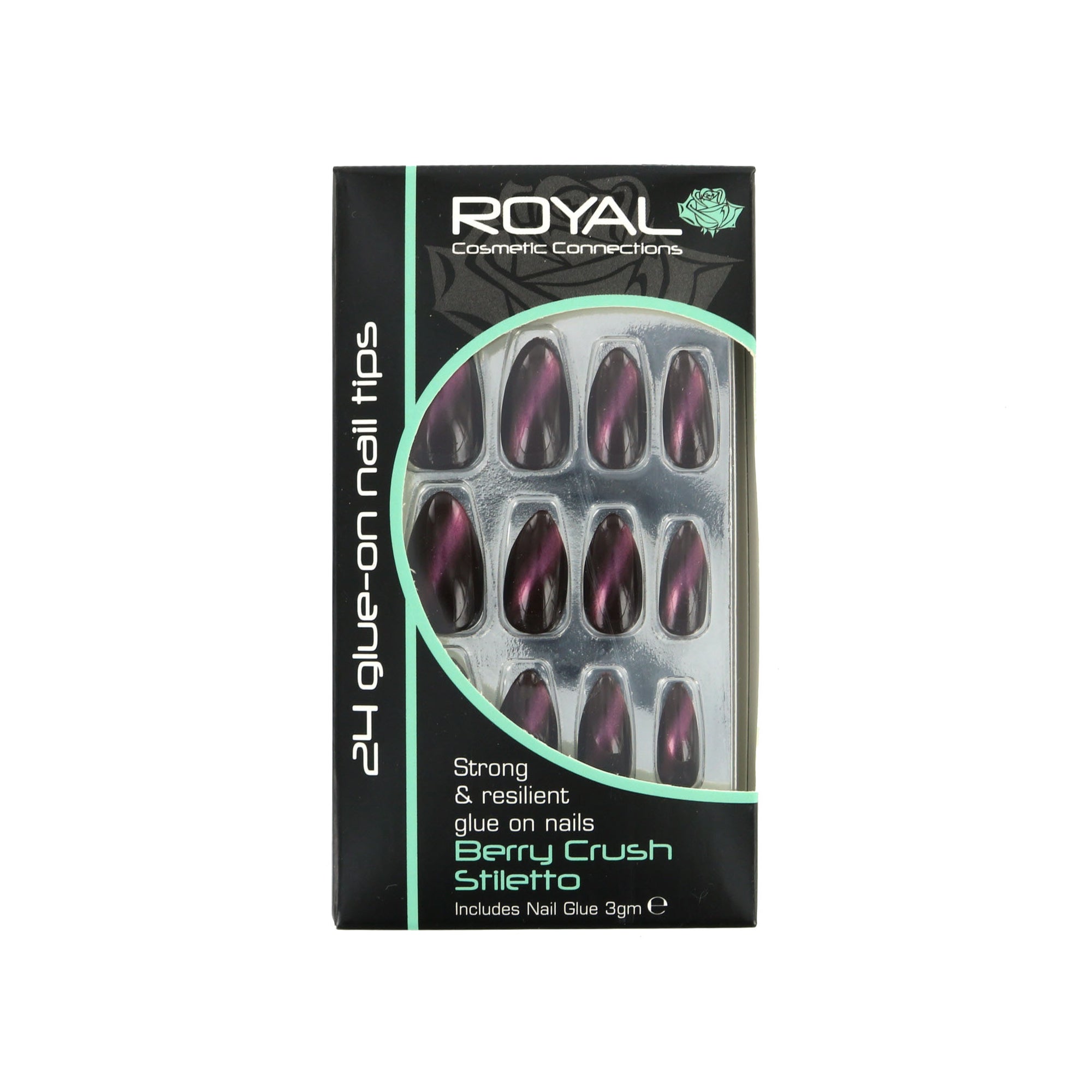 Royal 24 Stiletto Glue-On Nail Tips - Berry Crush (met nagellijm)