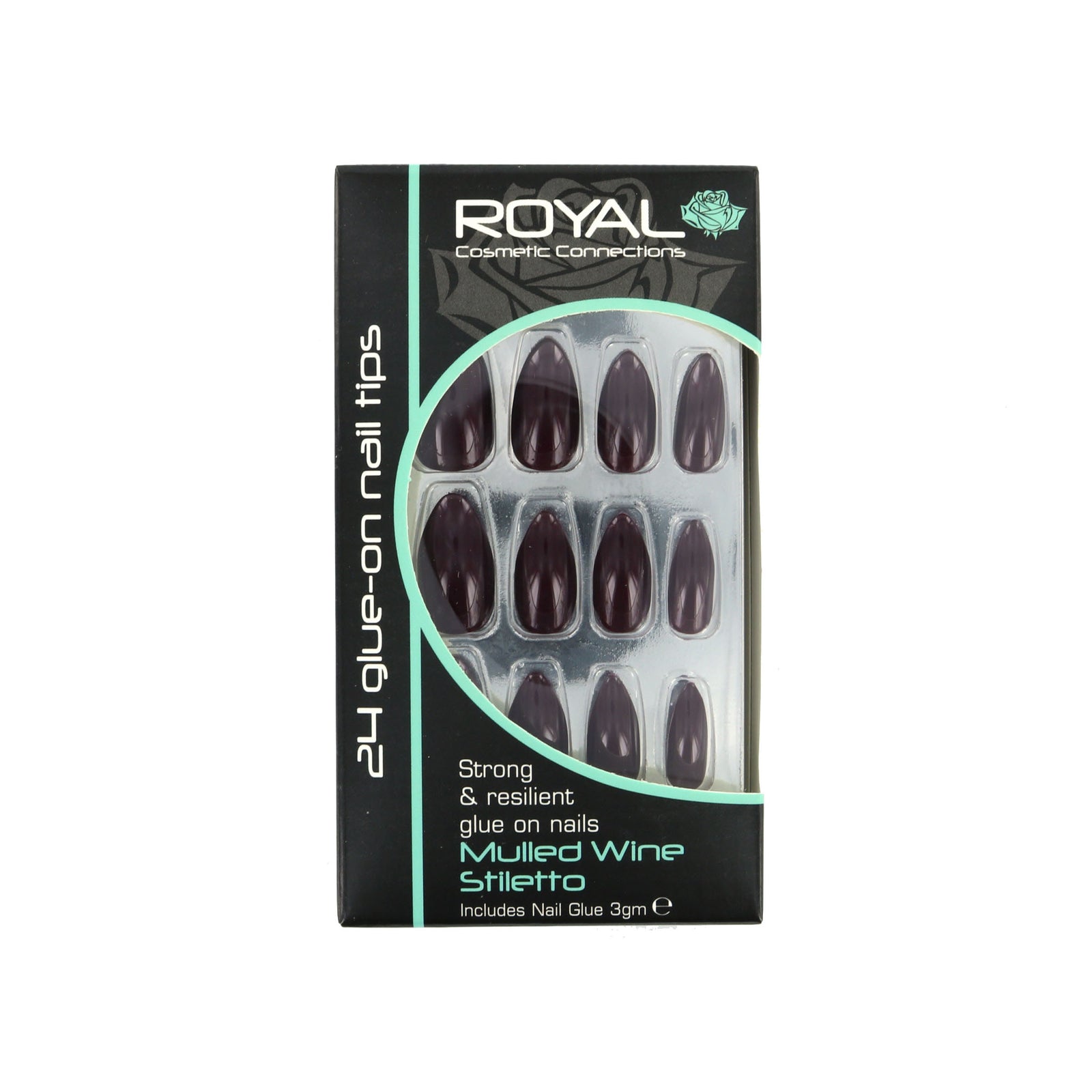 Royal 24 Stiletto Glue-On Nail Tips - Mulled Wine (met nagellijm)