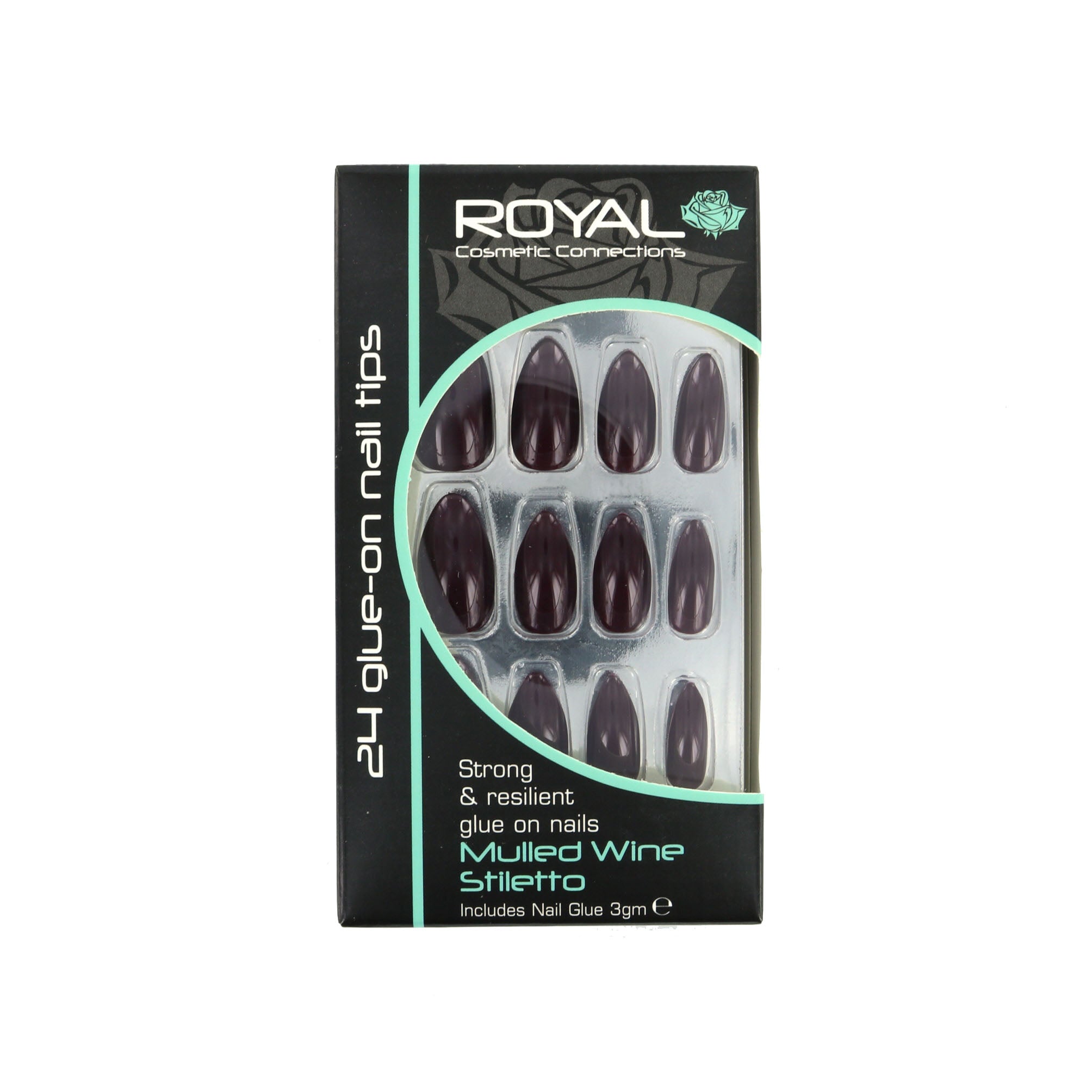 Royal 24 Stiletto Glue-On Nail Tips - Mulled Wine (met nagellijm)