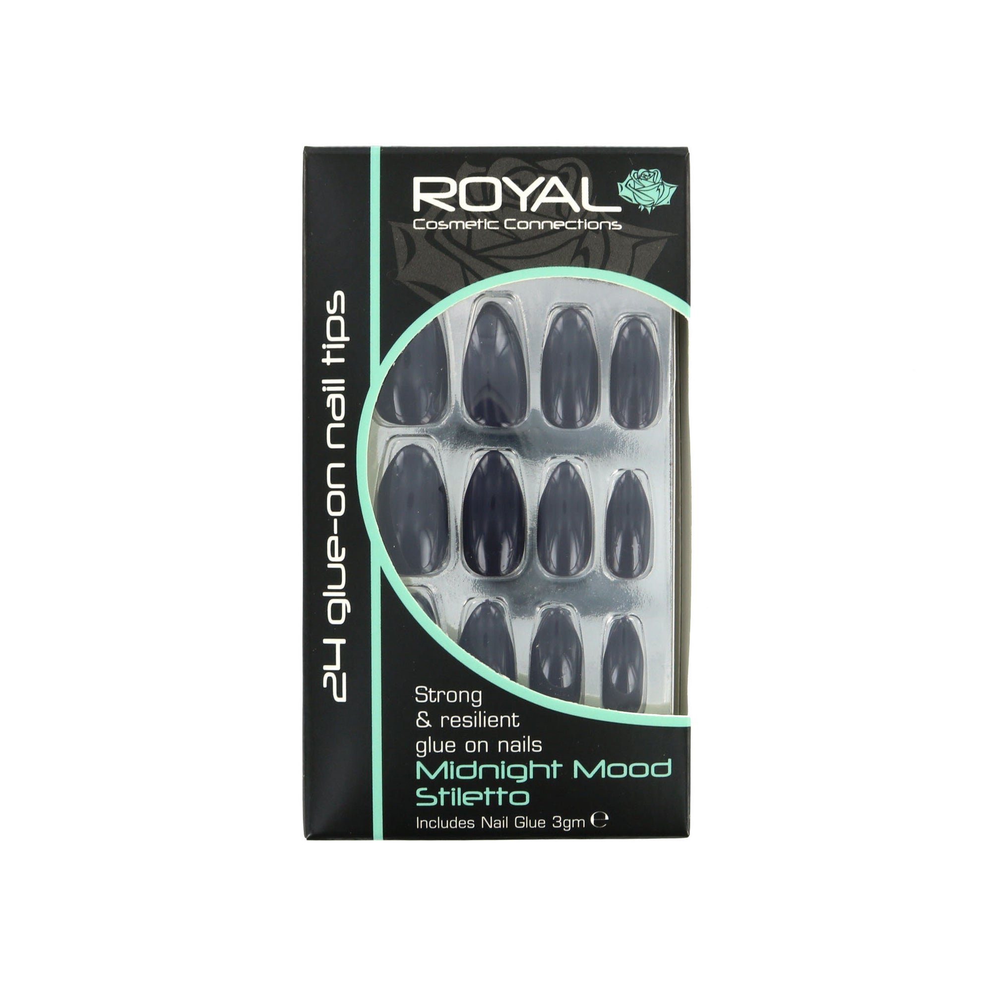 Royal 24 Stiletto Glue-On Nail Tips - Midnight Mood (met nagellijm)