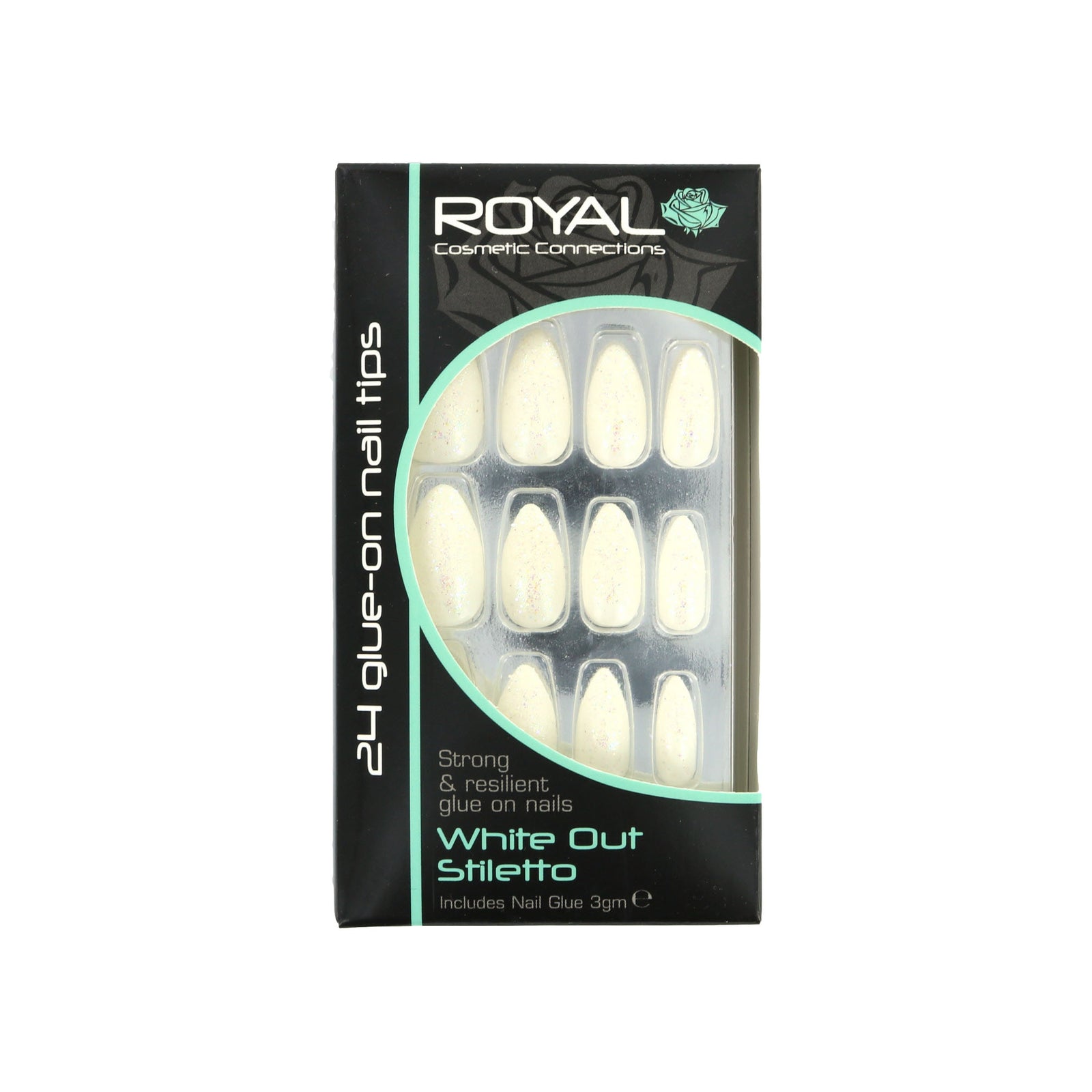 Royal 24 Stiletto Glue-On Nail Tips - White Out (met nagellijm)