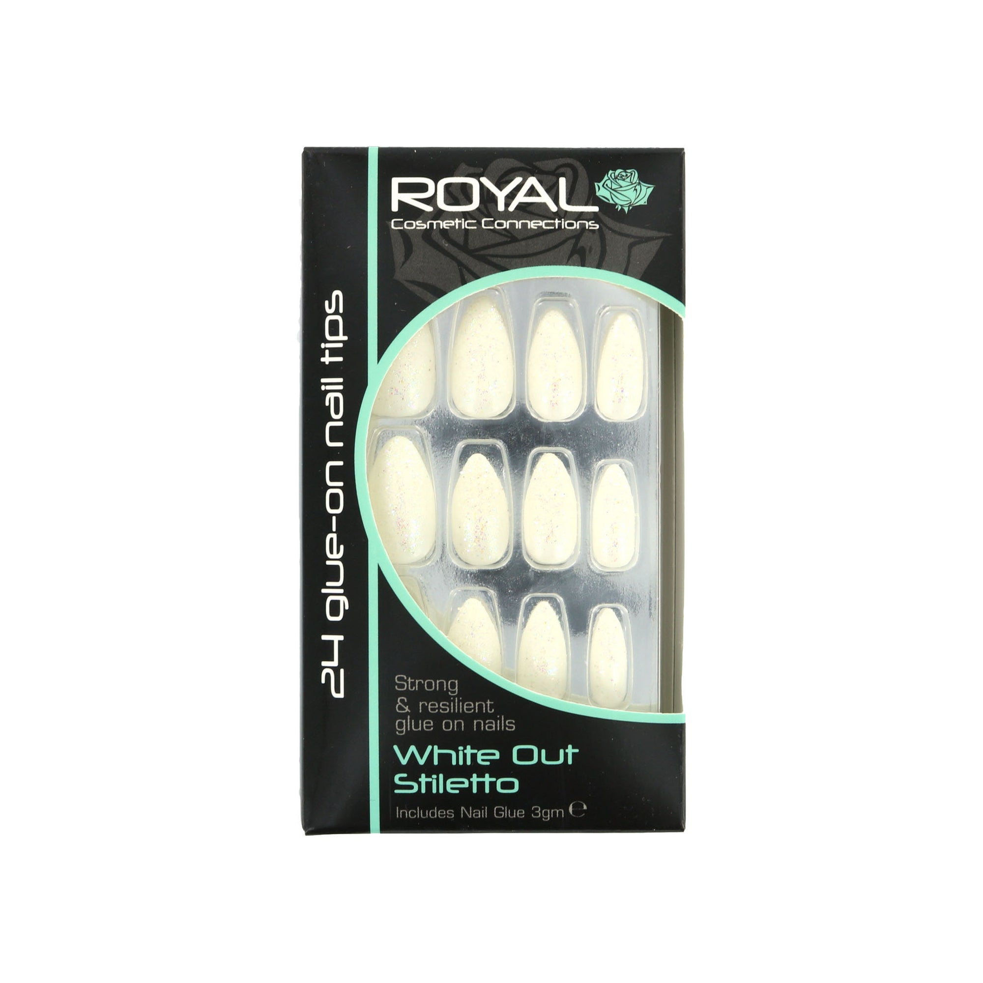Royal 24 Stiletto Glue-On Nail Tips - White Out (met nagellijm)