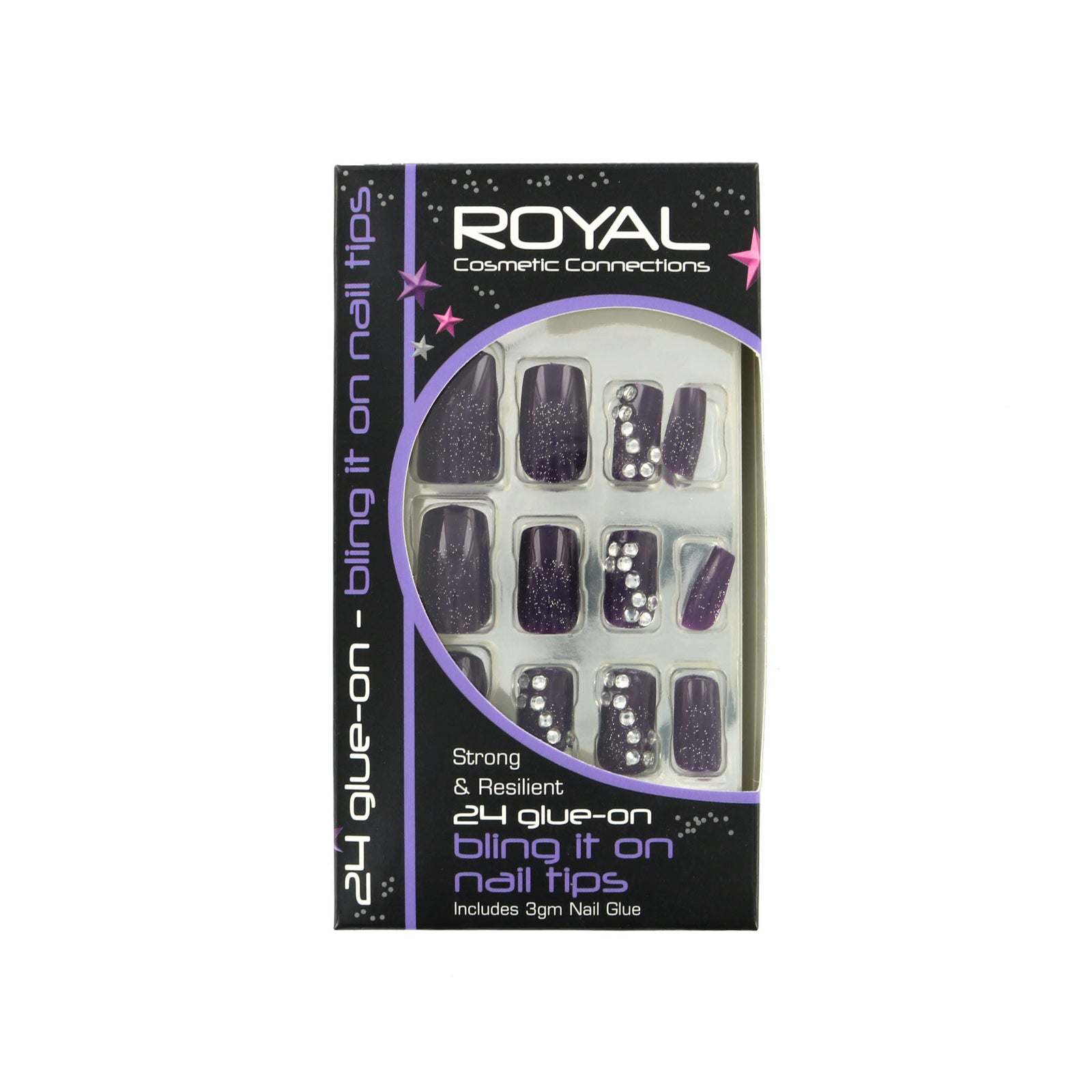 Royal 24 Bling It On Glue-On Nail Tips - Purple (met nagellijm)