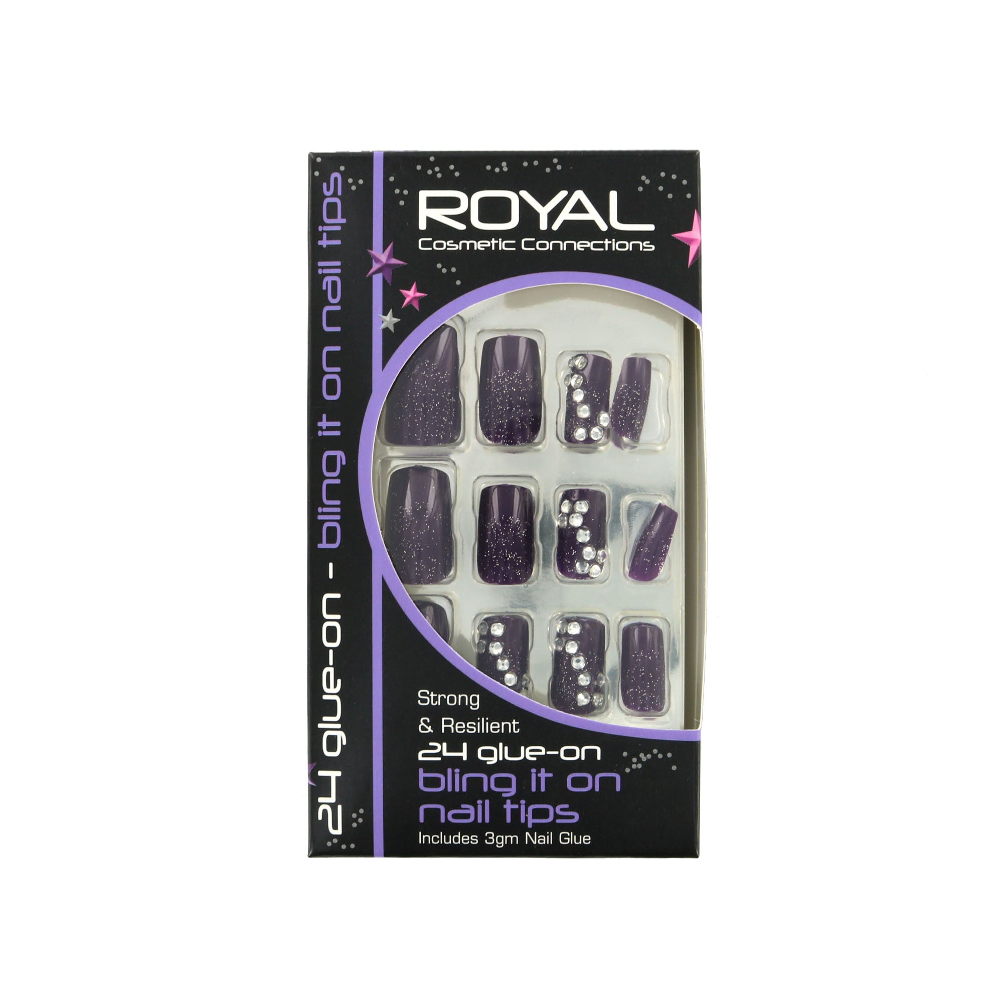 Royal 24 Bling It On Glue-On Nail Tips - Purple (met nagellijm)