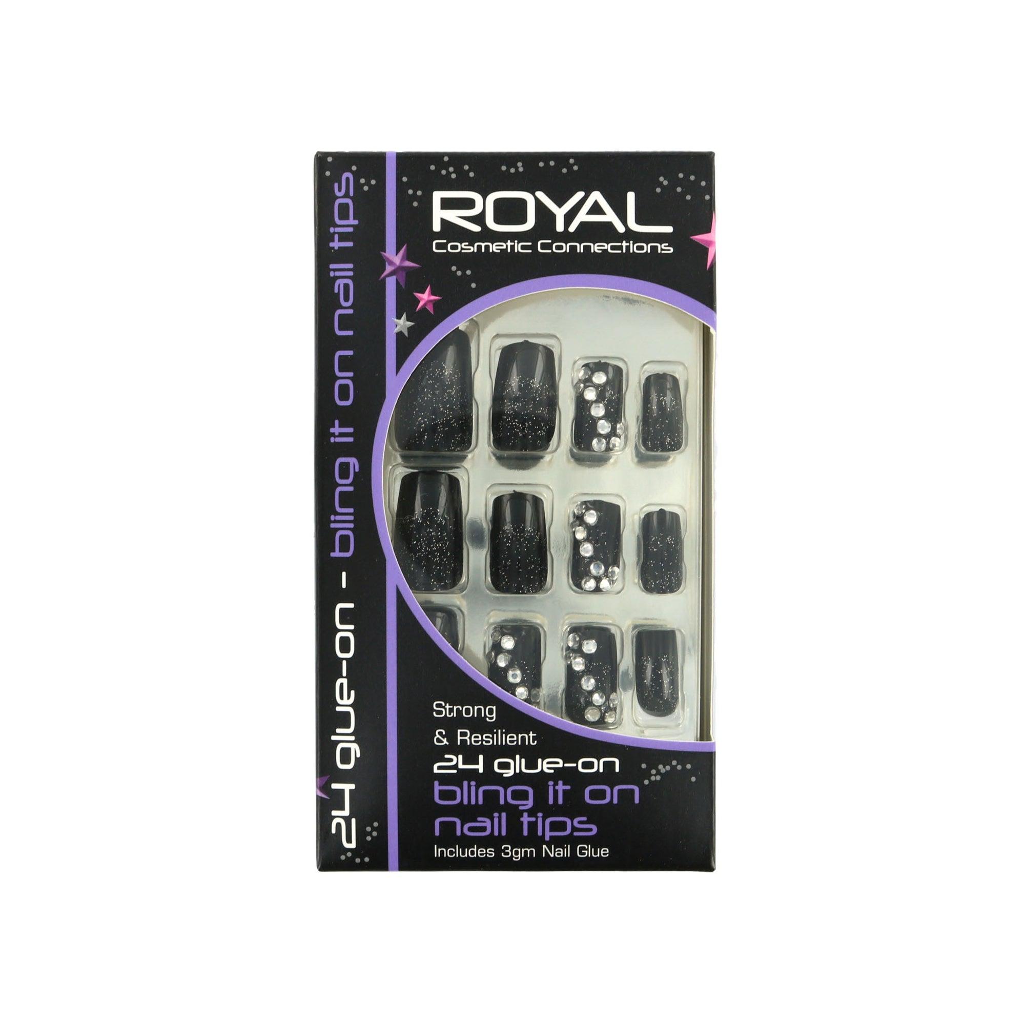 Royal 24 Bling It On Glue-On Nail Tips - Black (met nagellijm)