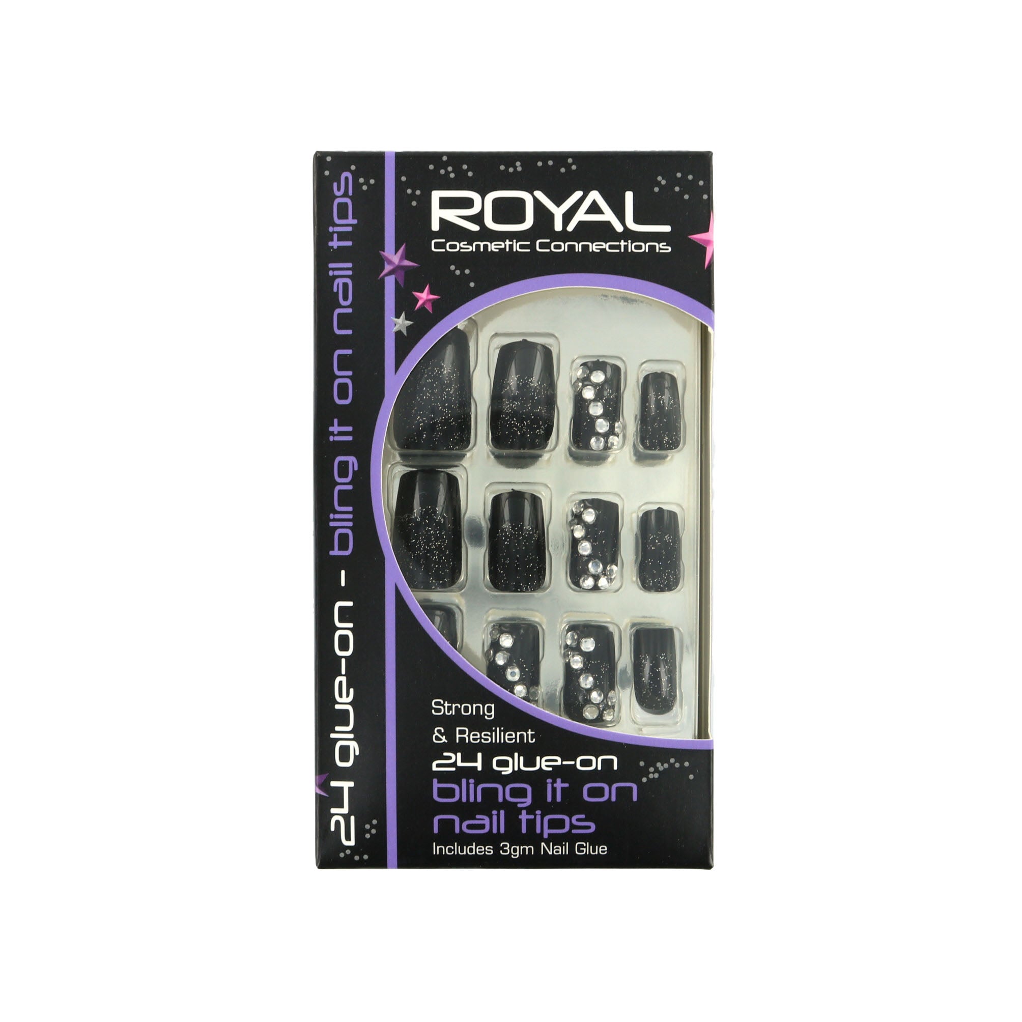 Royal 24 Bling It On Glue-On Nail Tips - Black (met nagellijm)