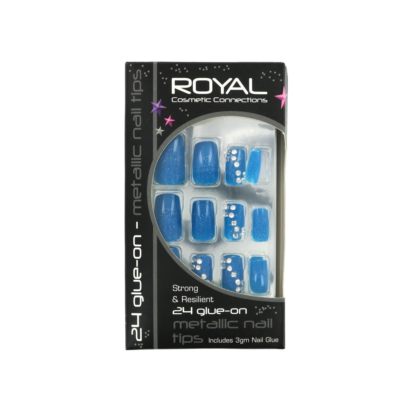 Royal 24 Bling It On Glue-On Nail Tips - Blue (met nagellijm)