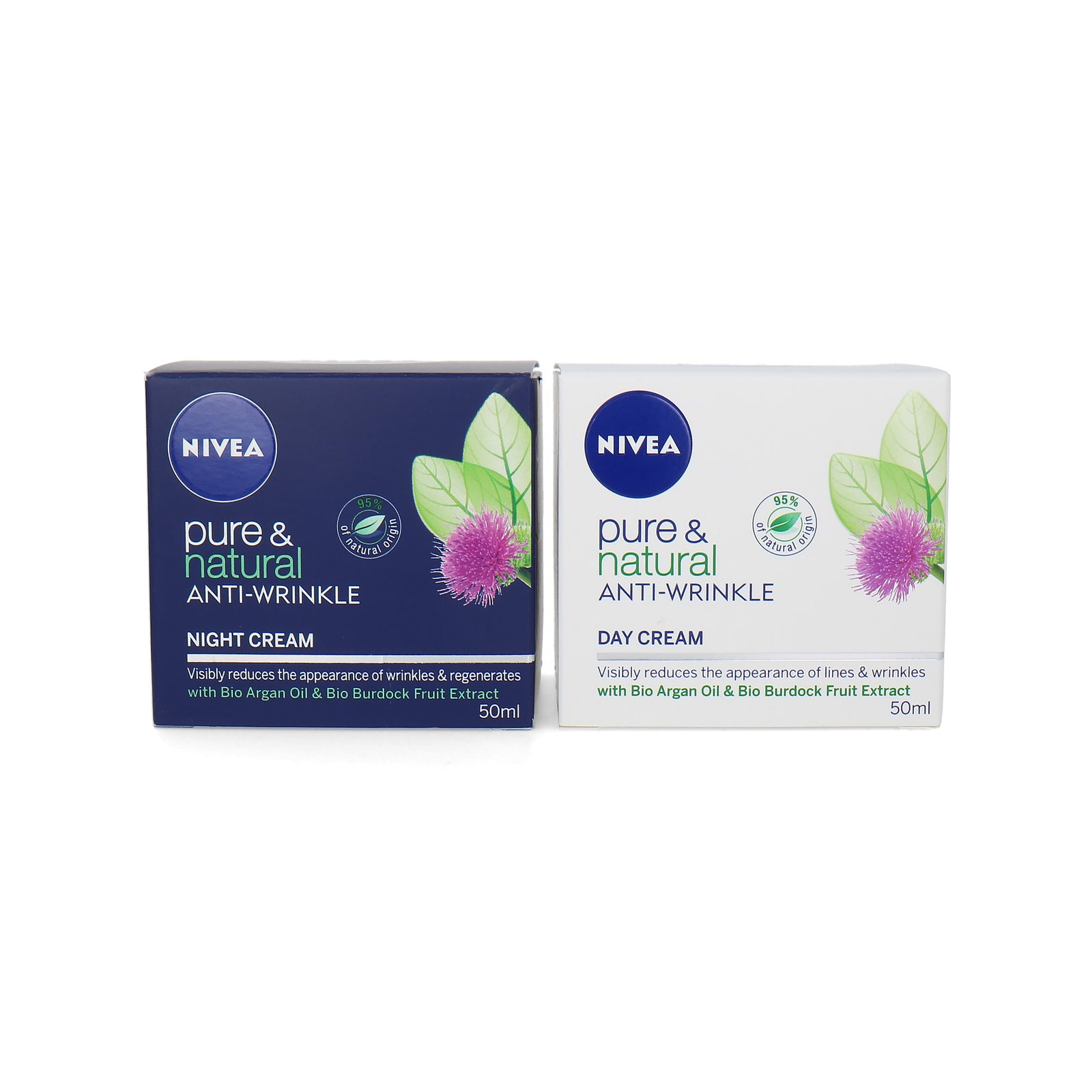 Nivea Pure & Natural Anti-Wrinkle Day And Night Cream - 2 x 50 ml