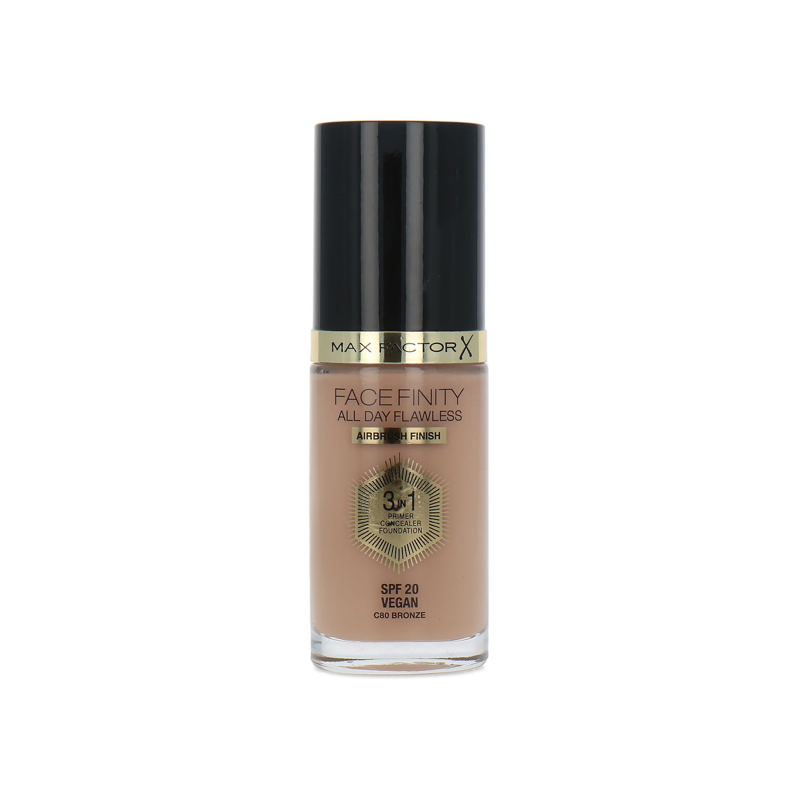 Max Factor Facefinity All Day Flawless 3 in 1 Airbrush Finish Foundation - C80 Bronze (Vegan)