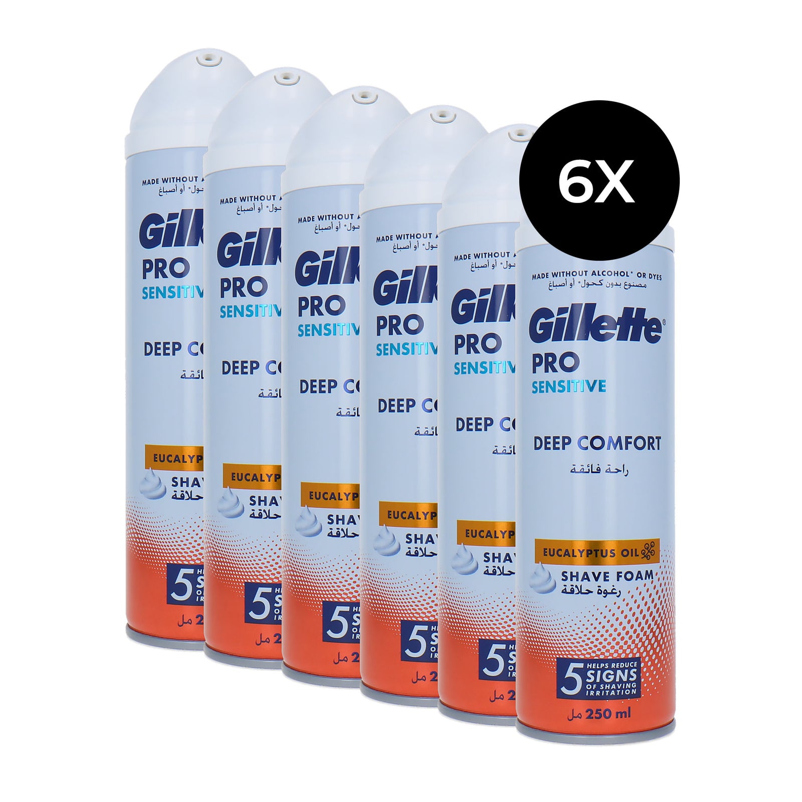 Gillette Pro Sensitive Deep Comfort Shave Foam - 6 x 250 ml