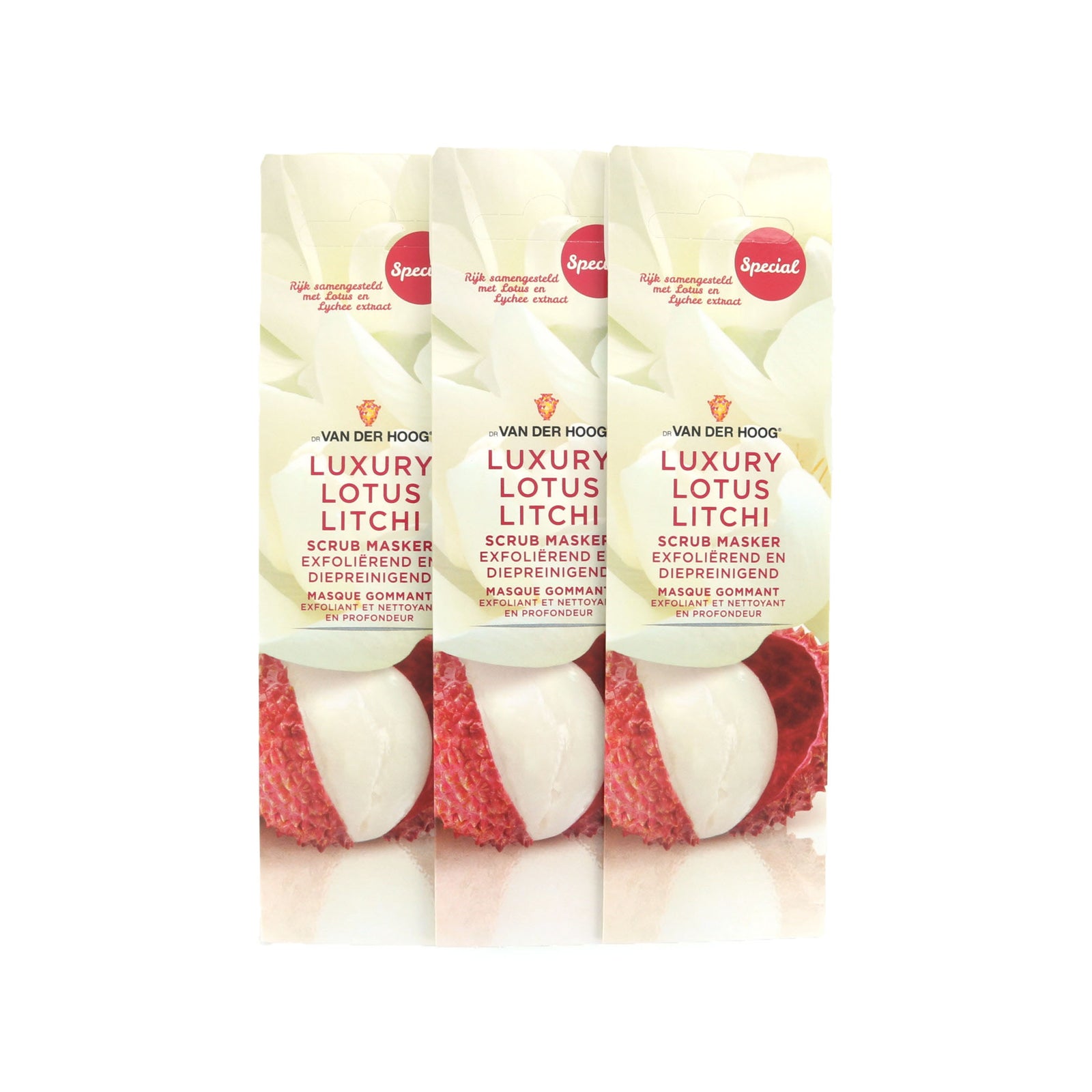 Dr. van der Hoog Scrub Masker Luxury Lotus Liichi - Normale Huid (3 Stuks)