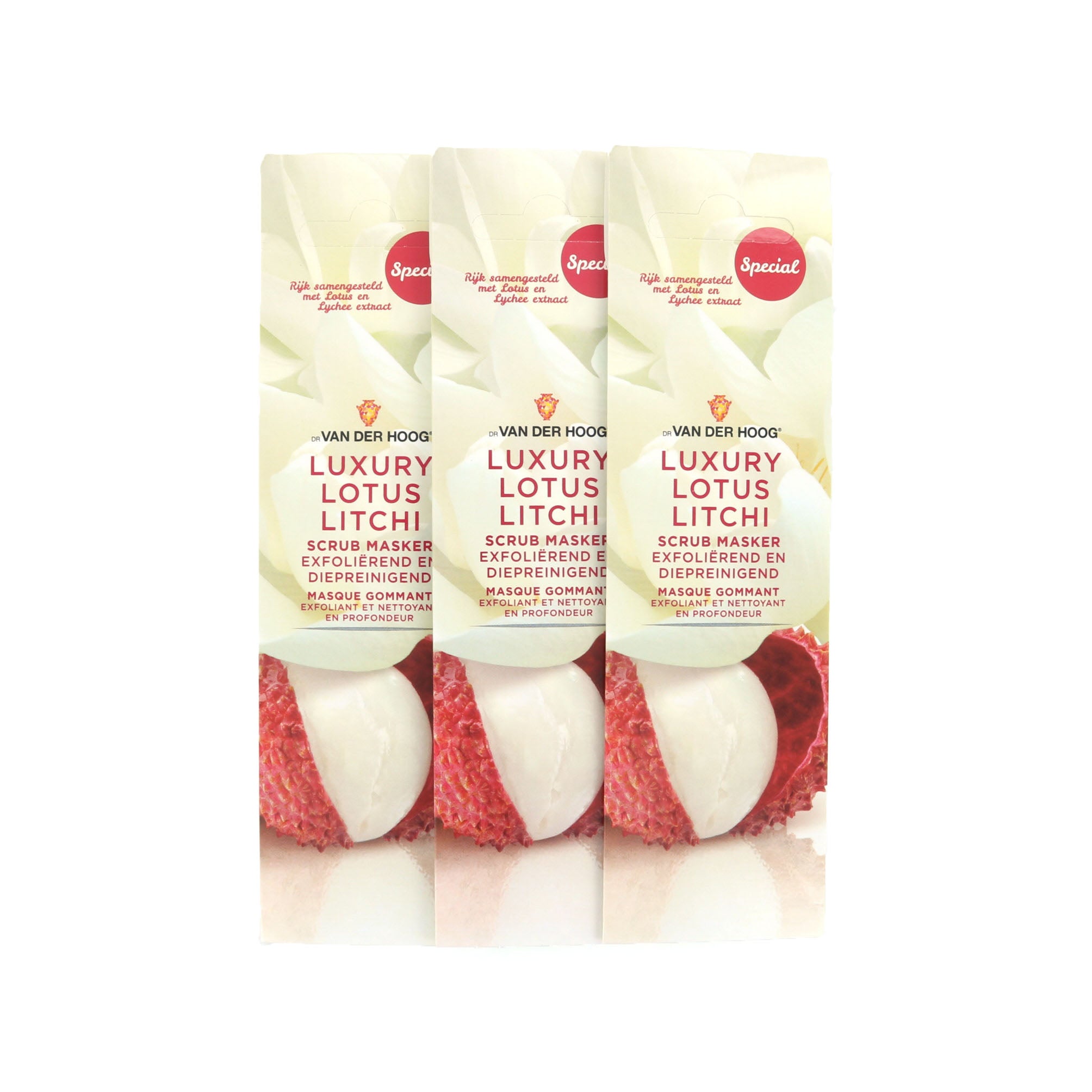 Dr. van der Hoog Scrub Masker Luxury Lotus Liichi - Normale Huid (3 Stuks)