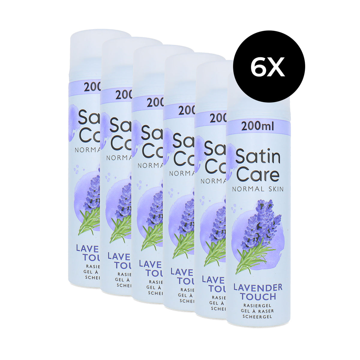 Gillette Satin Care Dry Skin Shave Gel Lavender Touch - 6 x 200 ml