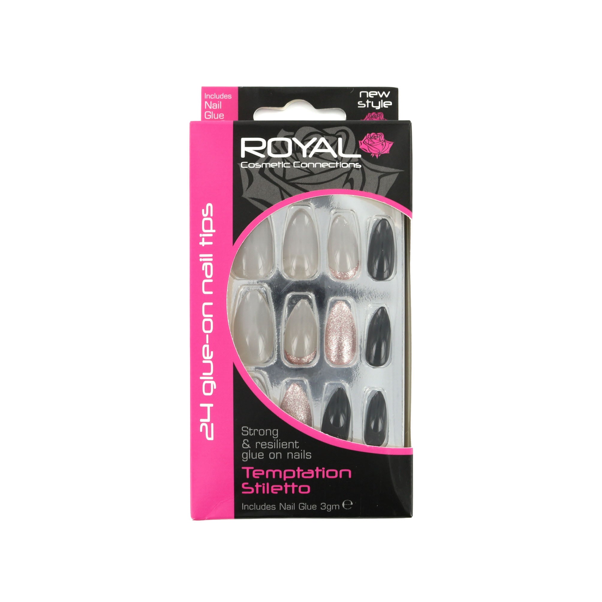 Royal 24 Stiletto Glue-On Nail Tips - Temptation (met nagellijm)