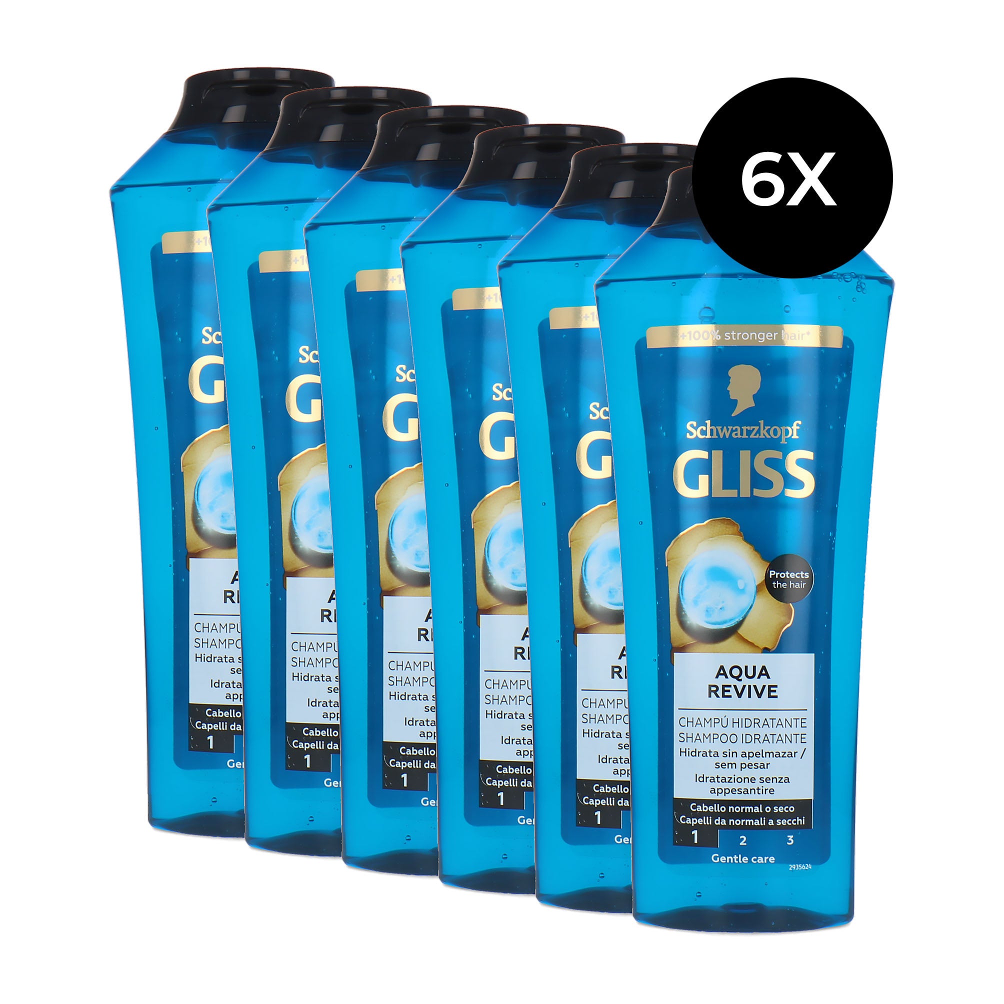 Schwarzkopf Gliss Aqua Revive Hydrating Shampoo - 6 x 400 ml