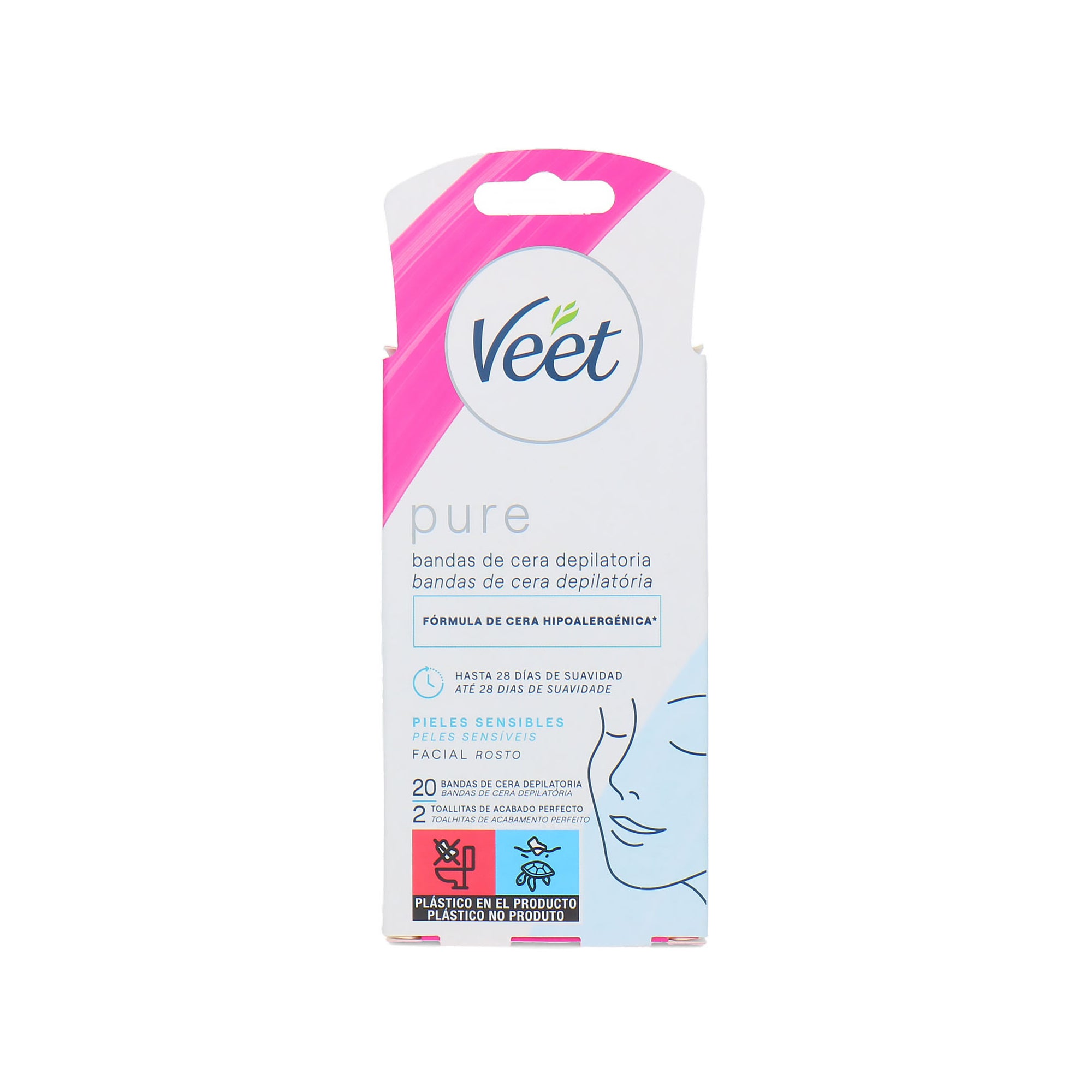 Veet Pure Haarentfernungs-Kaltwachsstreifen Empfindliche Haut (20 Streifen)