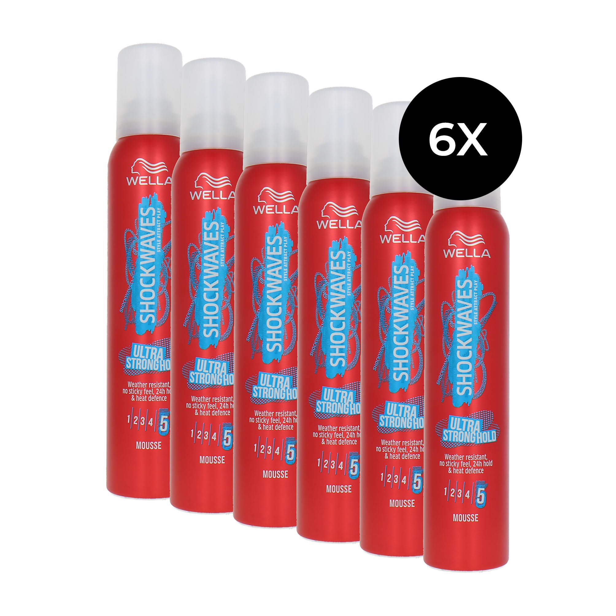 Wella Shockwaves Ultra Strong Hold Mousse - 6 x 200 ml