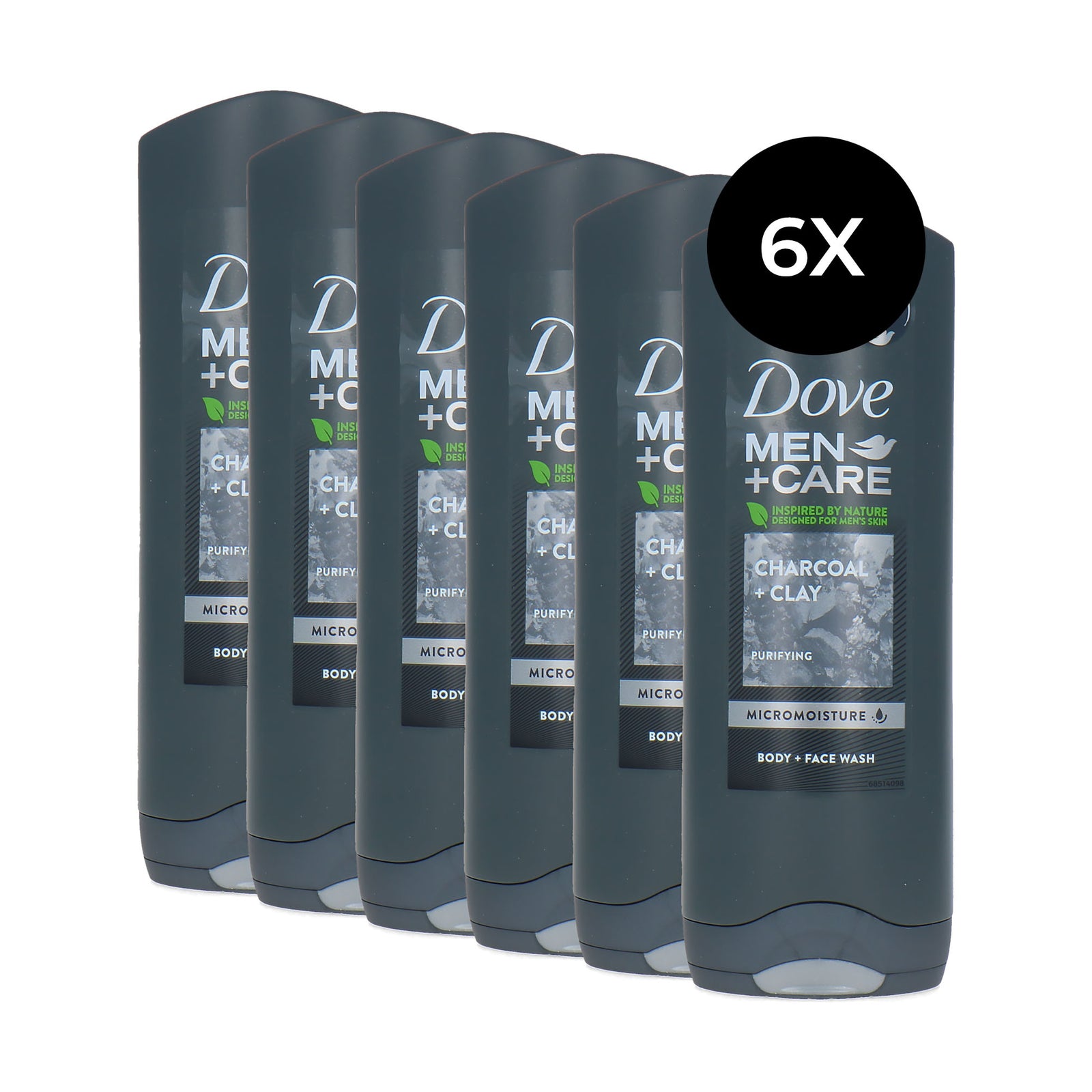 Dove Men + Care Charcoal + Clay Body + Face Wash - 6 x 250 ml