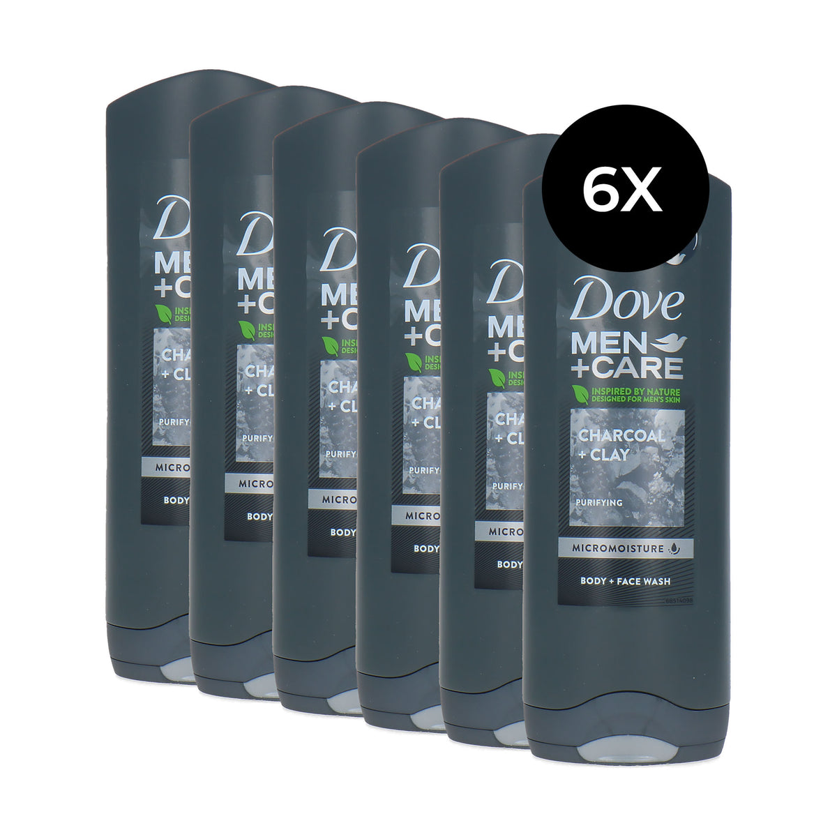 Dove Men + Care Charcoal + Clay Body + Face Wash - 6 x 250 ml