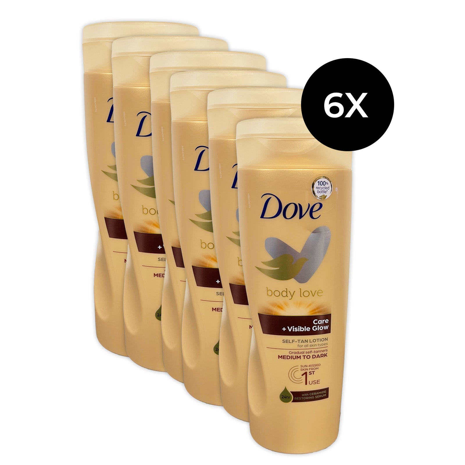 Dove Body Love Care + Visibe Glow Self-Tan Lotion 400 ml - medium to dark (6 stuks)