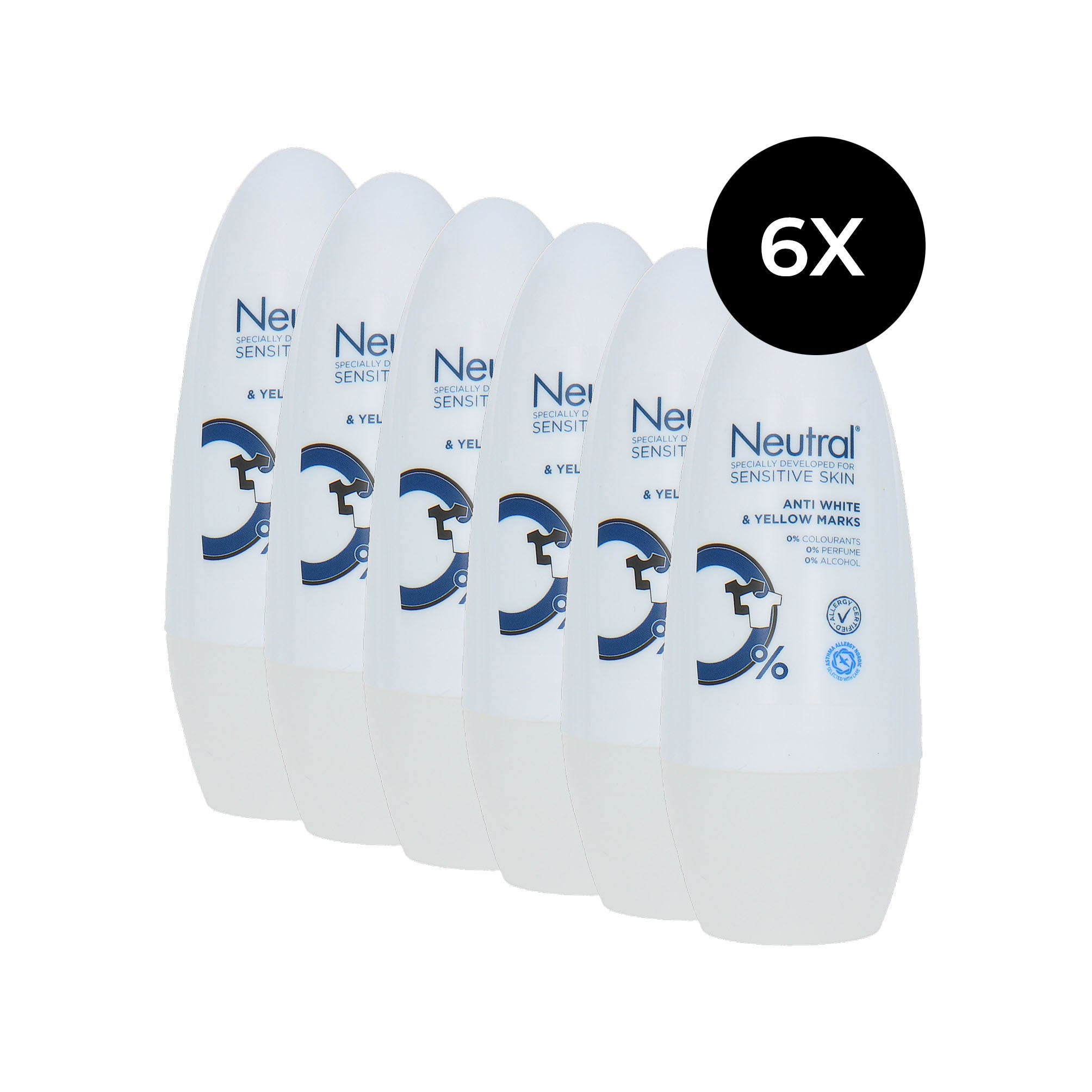 Neutral Sensitive Skin Anti White & Yellow Marks Deo Roller - 6 x 50 ml