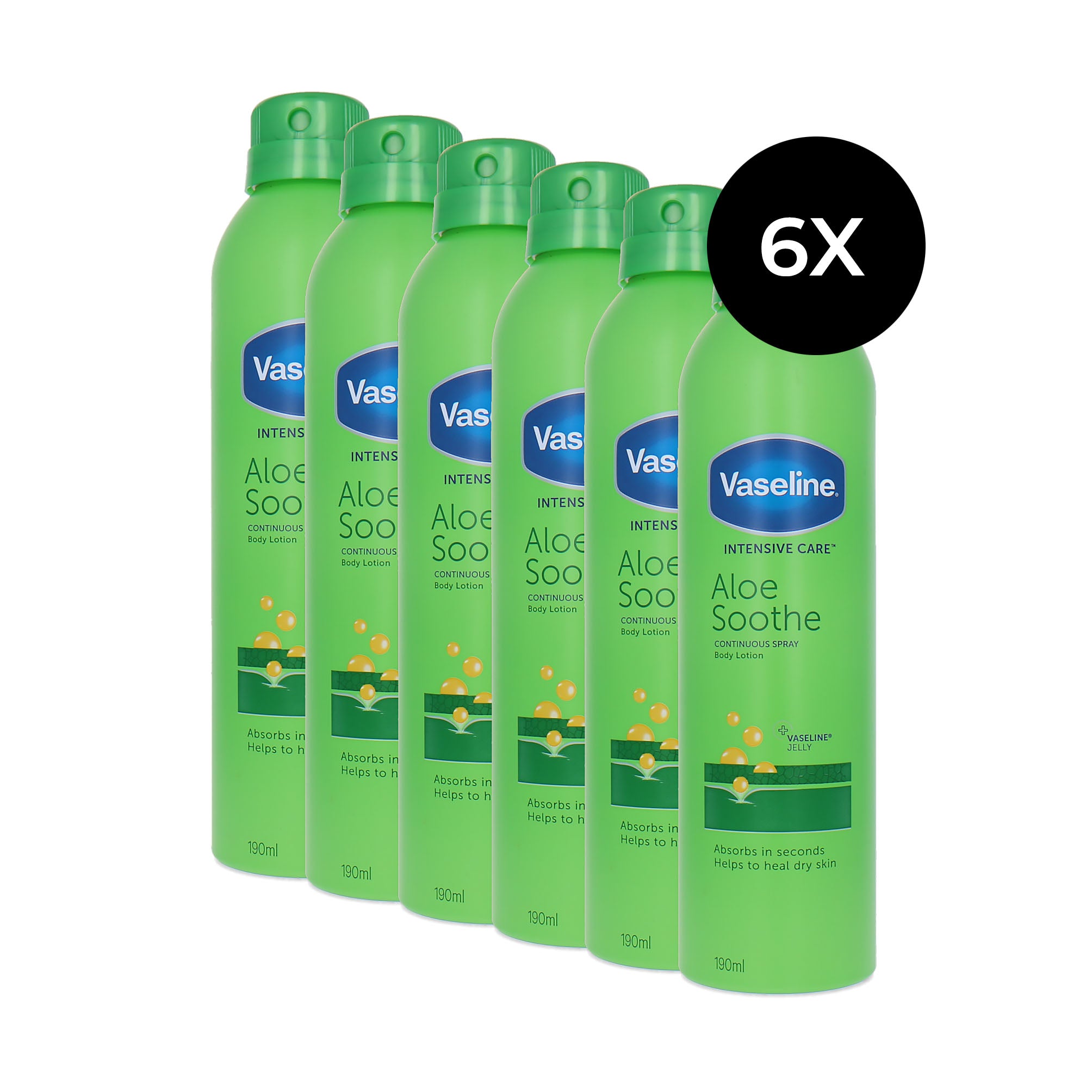 Vaseline Aloe Soothe Continuous Spray Body Lotion - 6 x 190 ml