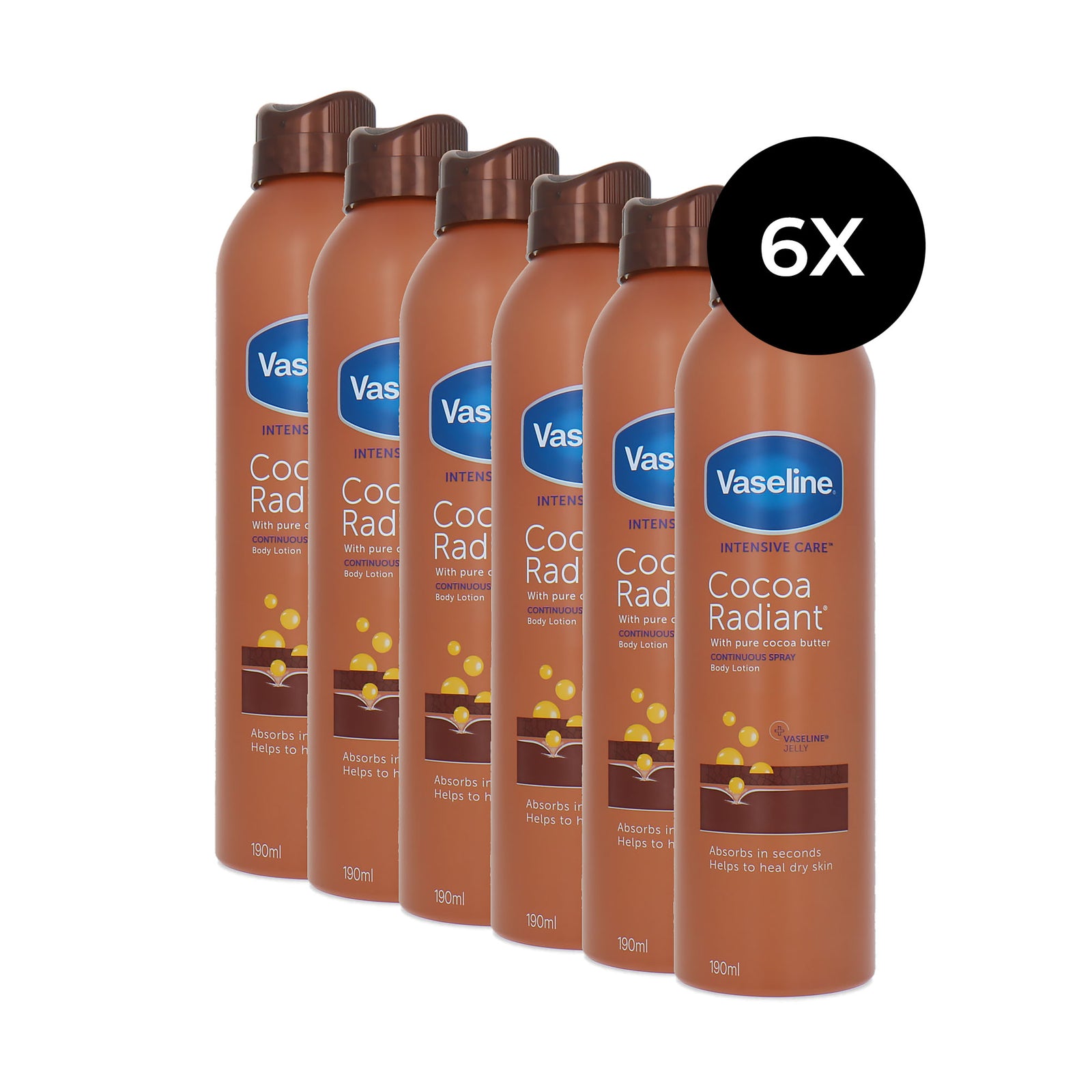 Vaseline Intensive Care Cocoa Radiant Continuous Spray Body Lotion - 6 x 190 ml