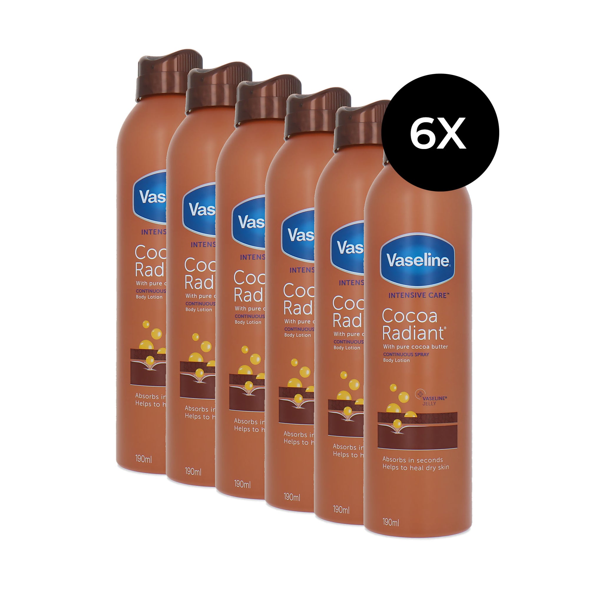 Vaseline Intensive Care Cocoa Radiant Continuous Spray Body Lotion - 6 x 190 ml