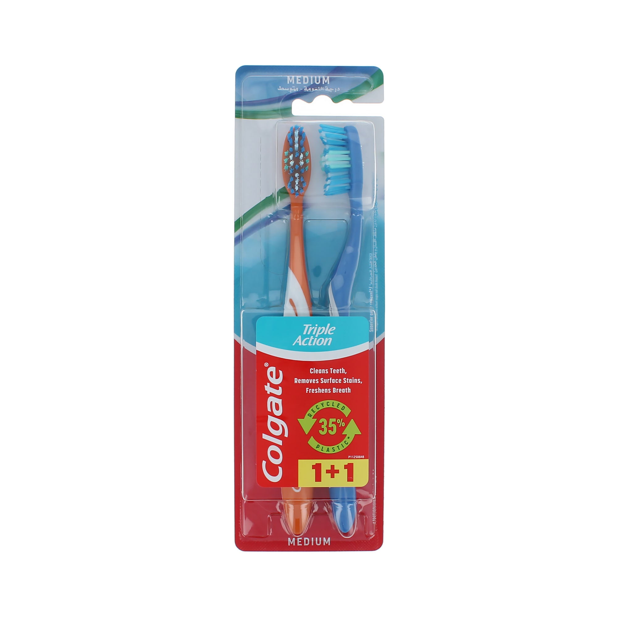 Colgate Triple Action 2er Pack Zahnbürste – Mittel Blau-Orange
