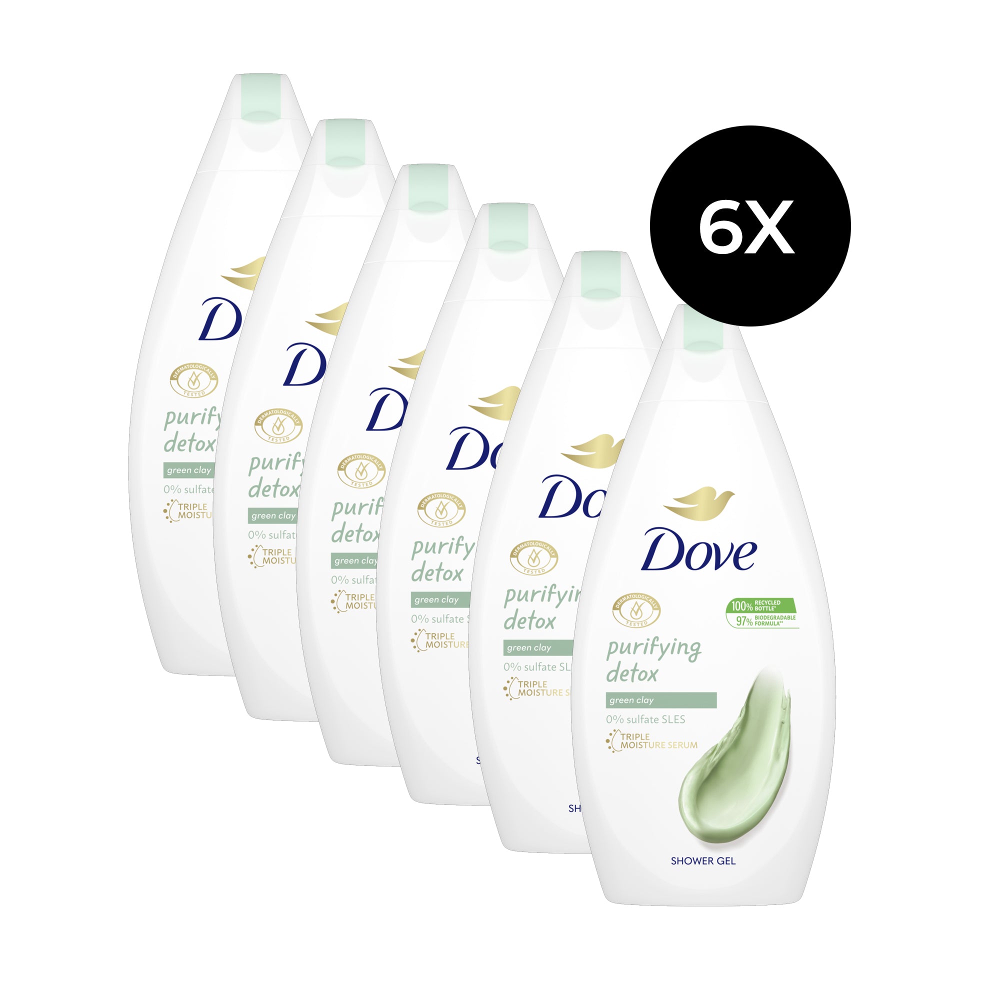 Dove Purifying Detox Shower Gel - 6 x 500 ml